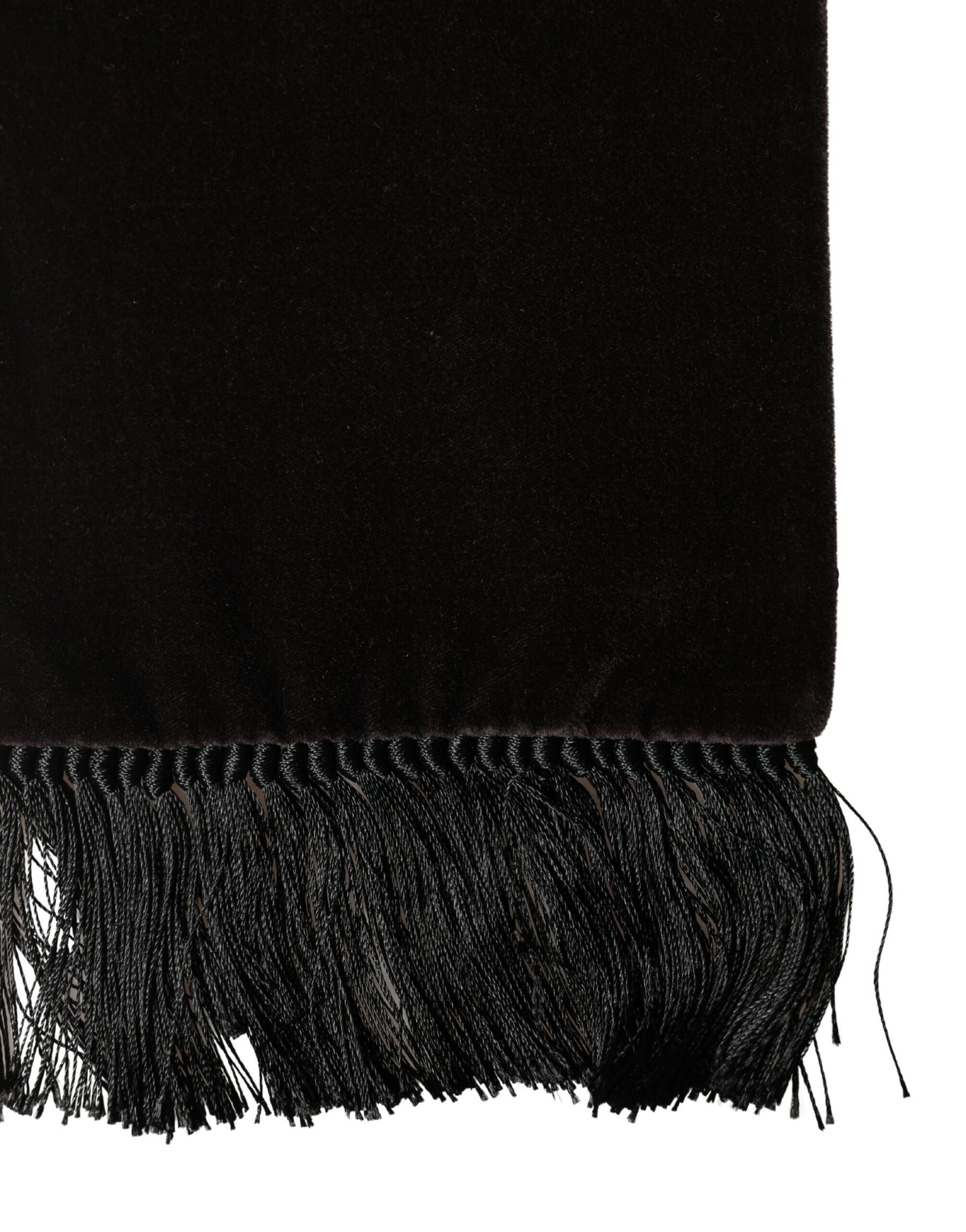 Dolce & Gabbana Black Silk Fringe Neck Wrap Foulard 139.5cm x 15.5cm Scarf | Regal Royce
