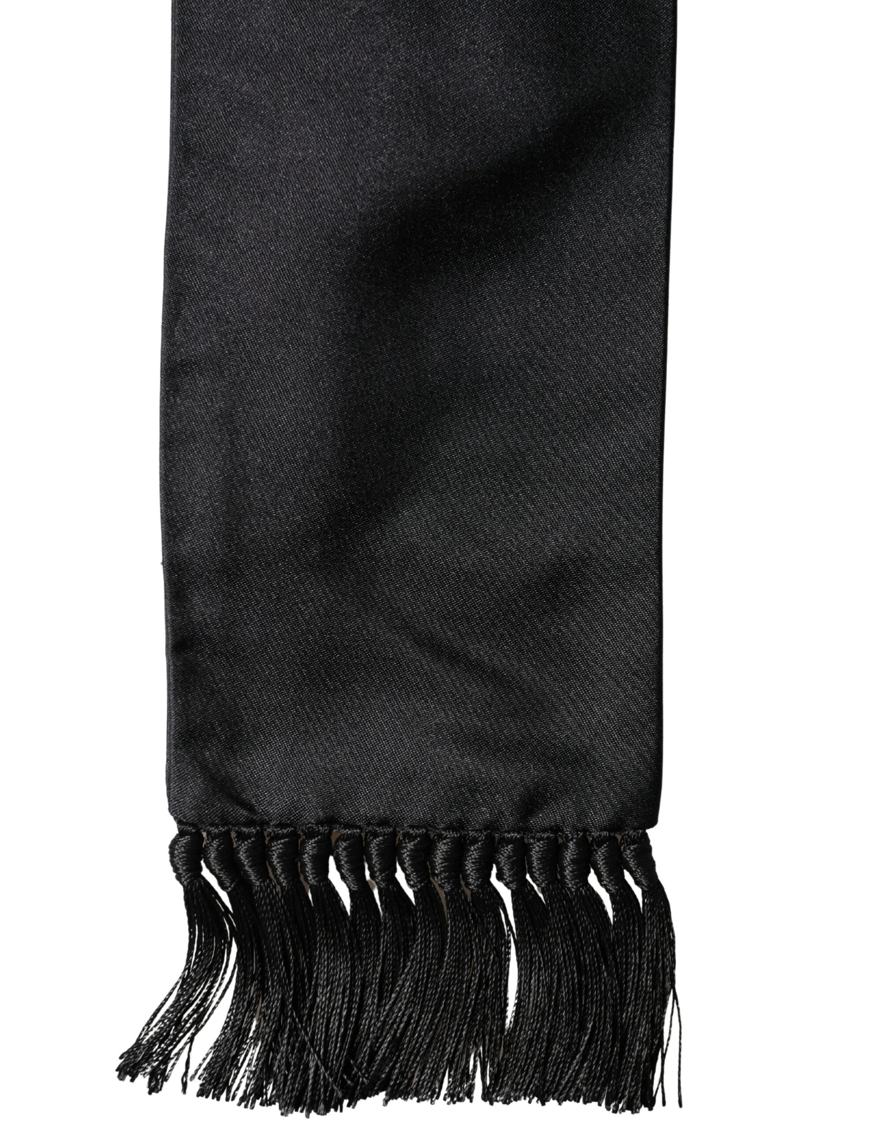 Dolce & Gabbana Black Silk Fringe Neck Wrap Foulard 160.5cm x 8cm  Scarf | Regal Royce