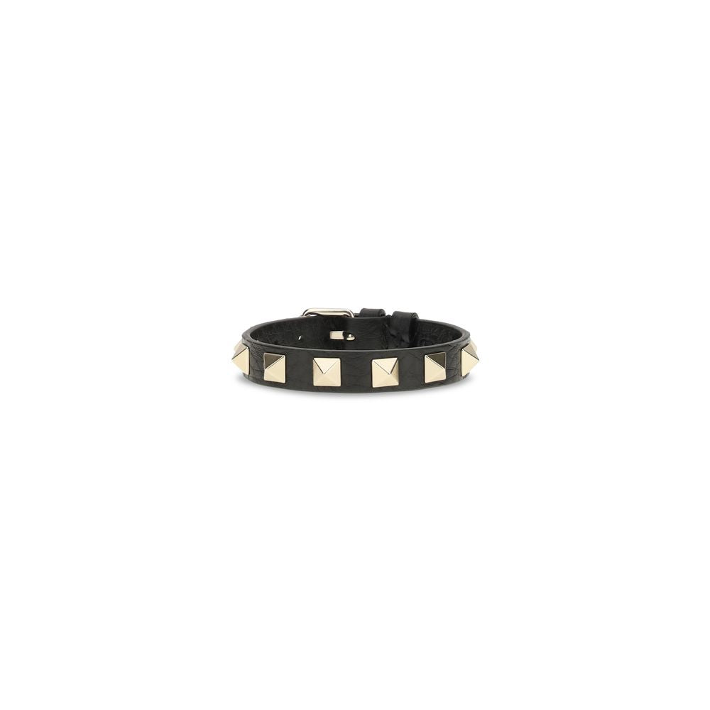 Valentino Garavani Black Calf Leather Bos Taurus Bracelet | Regal Royce