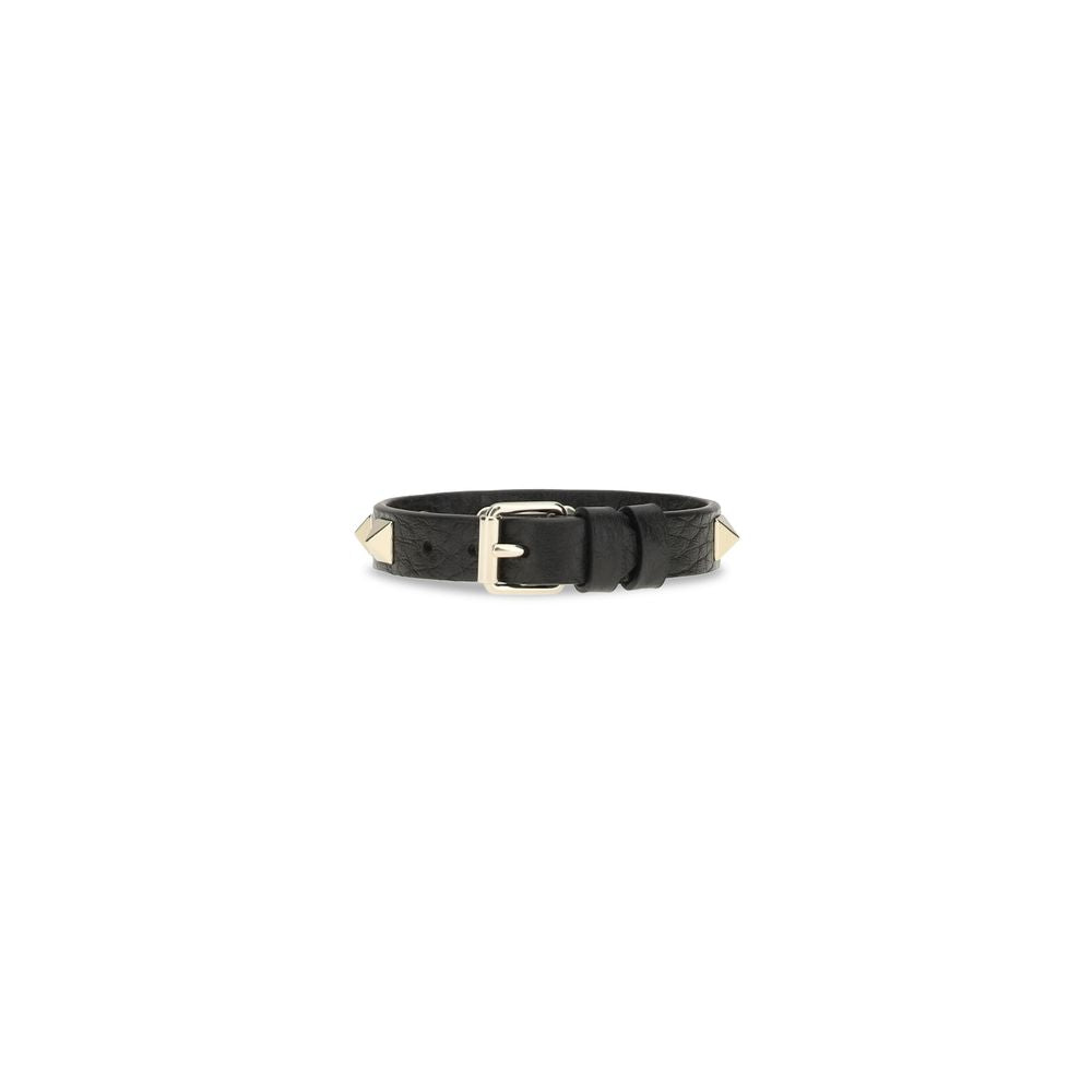 Valentino Garavani Black Calf Leather Bos Taurus Bracelet | Regal Royce