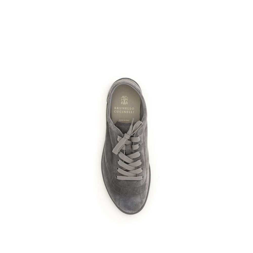 Brunello Cucinelli Gray Calf Leather Bos Taurus Low Top Sneakers | Regal Royce