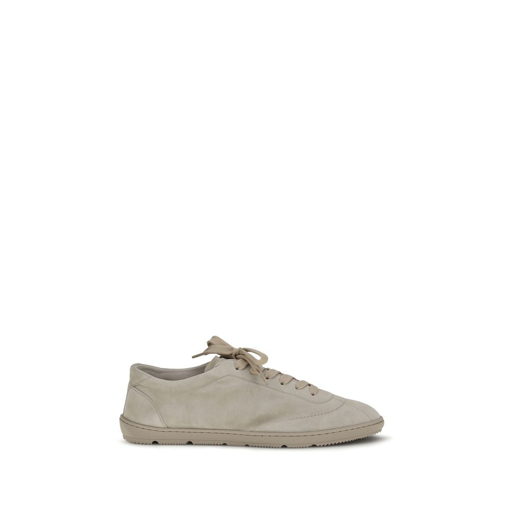 Brunello Cucinelli Beige Calf Leather Bos Taurus Low Top Sneakers | Regal Royce