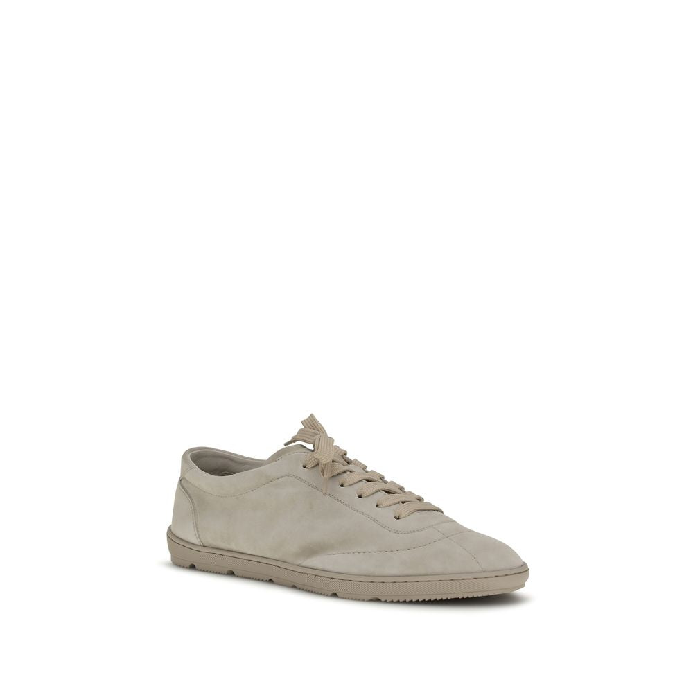 Brunello Cucinelli Beige Calf Leather Bos Taurus Low Top Sneakers | Regal Royce