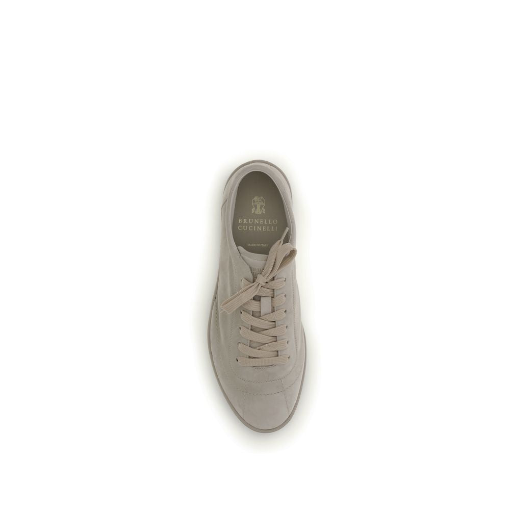 Brunello Cucinelli Beige Calf Leather Bos Taurus Low Top Sneakers | Regal Royce