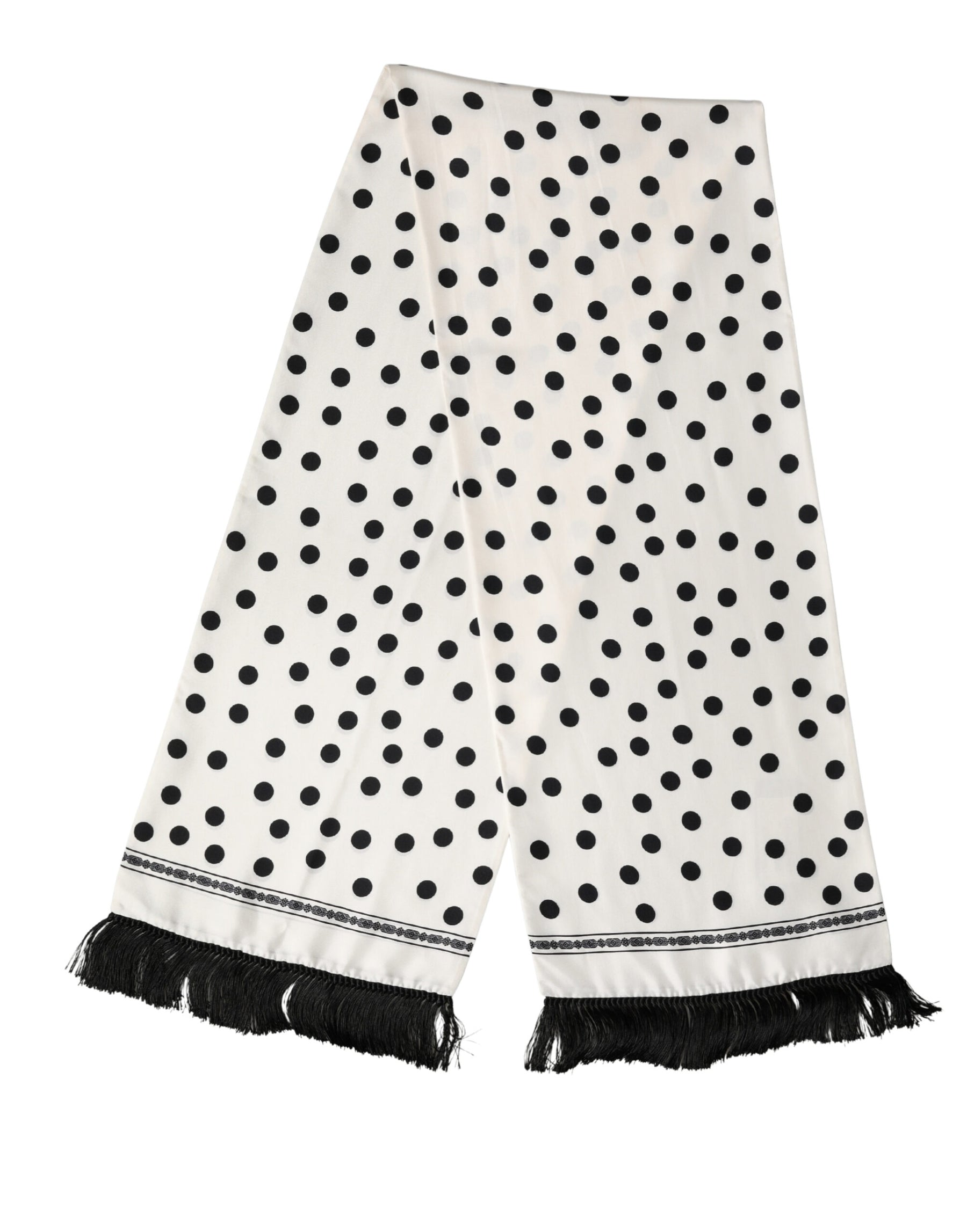 Dolce & Gabbana White Black Polka Dot Neck Wrap Foulard 165.5cmx32cm Scarf | Regal Royce