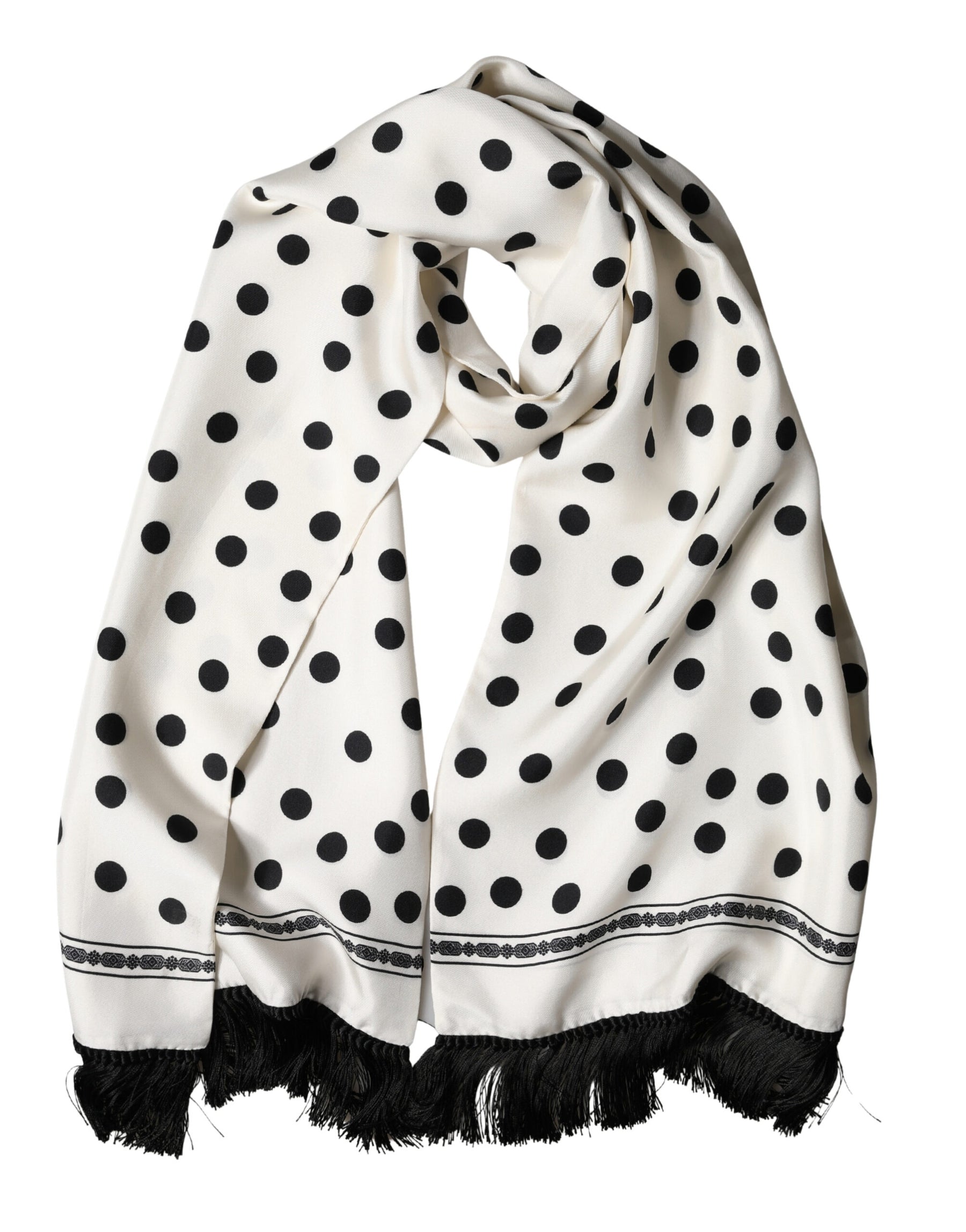 Dolce & Gabbana White Black Polka Dot Neck Wrap Foulard 165.5cmx32cm Scarf | Regal Royce