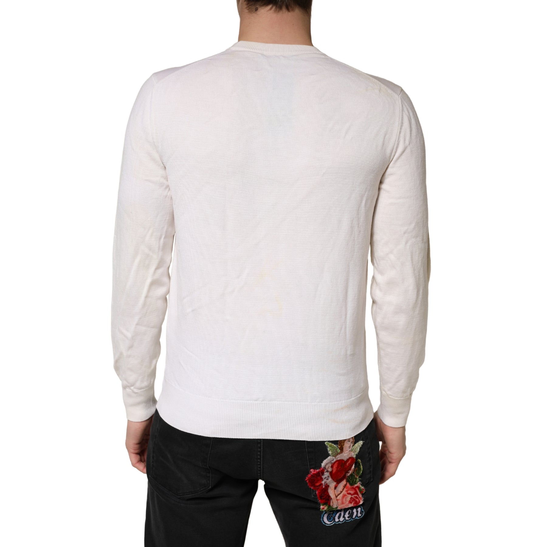 Dolce & Gabbana White Virgin Wool Graphic Logo Crewneck Sweater | Regal Royce