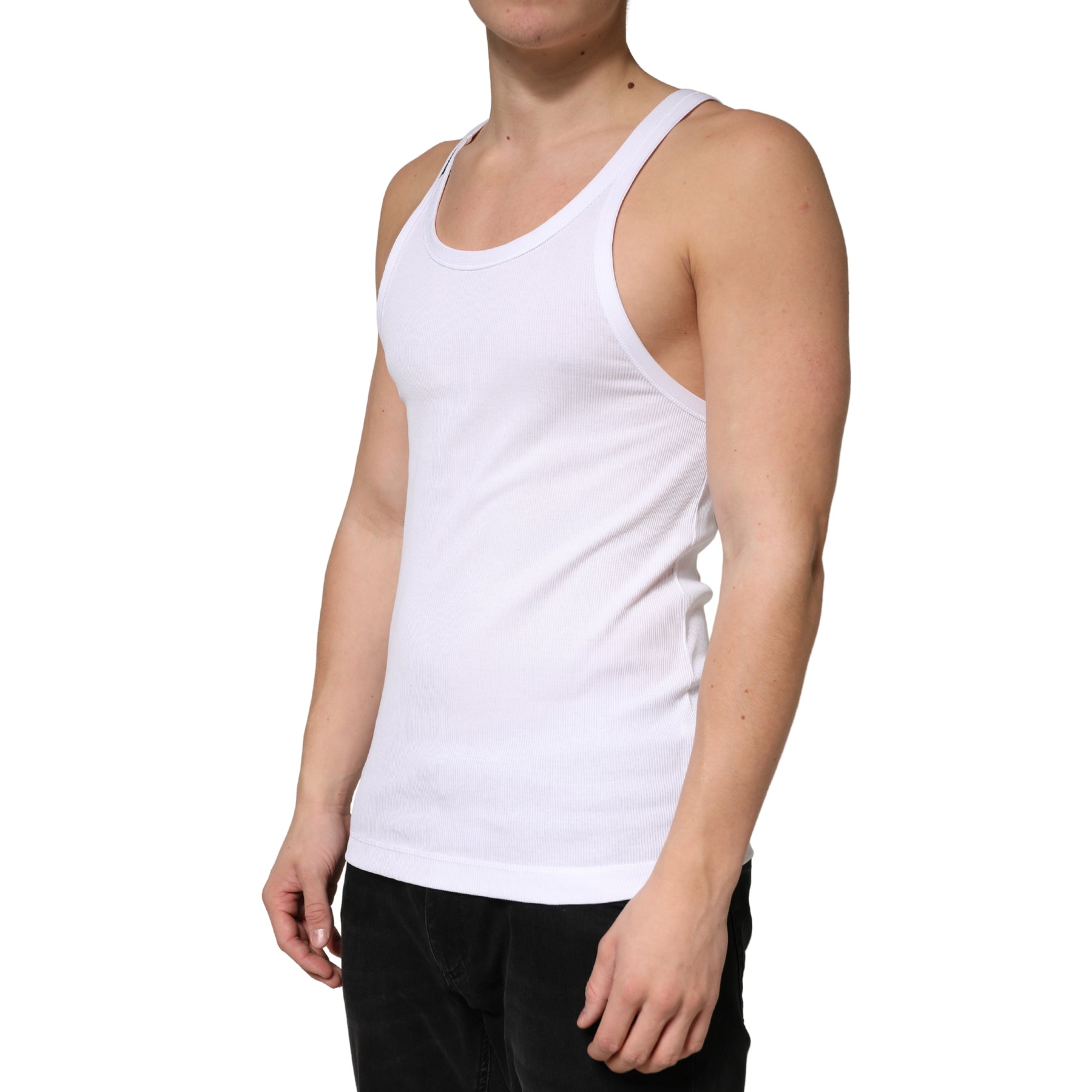 Dolce & Gabbana White Ribbed Cotton Sleeveless Tank Top T-shirt | Regal Royce