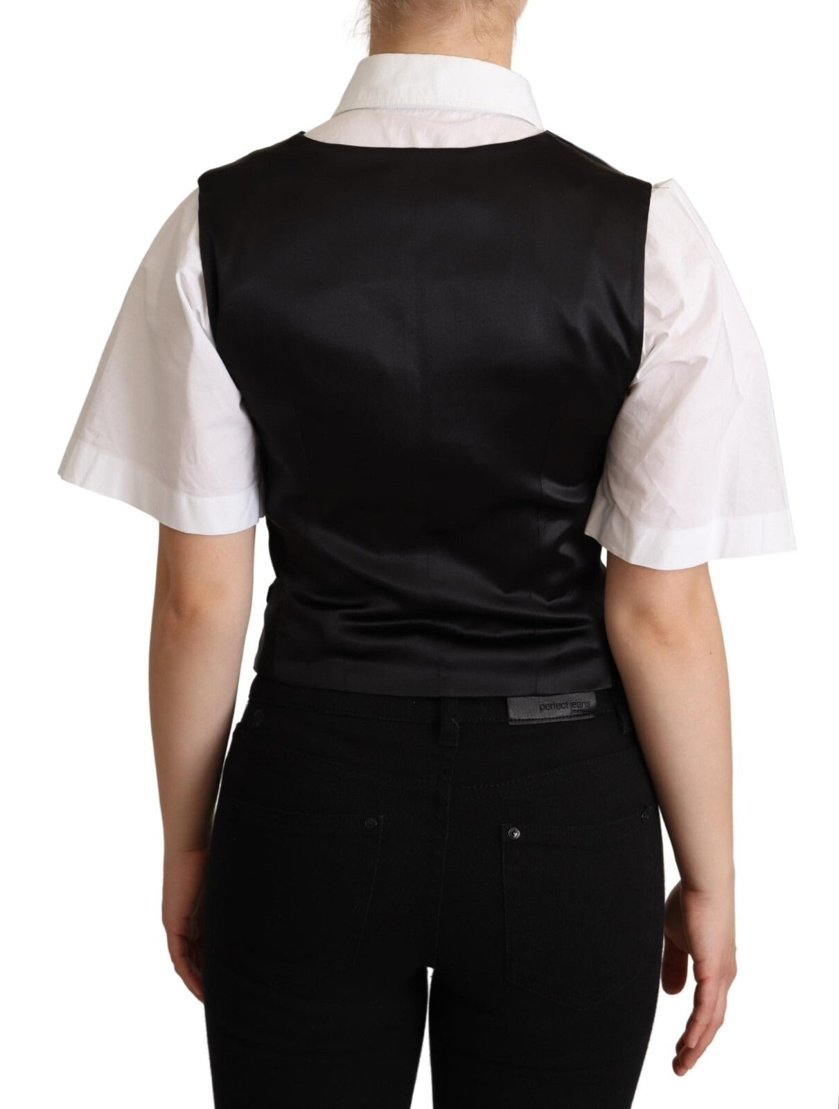 Dolce & Gabbana Solid Black Silk Sleeveless Waistcoat Vest Top | Regal Royce
