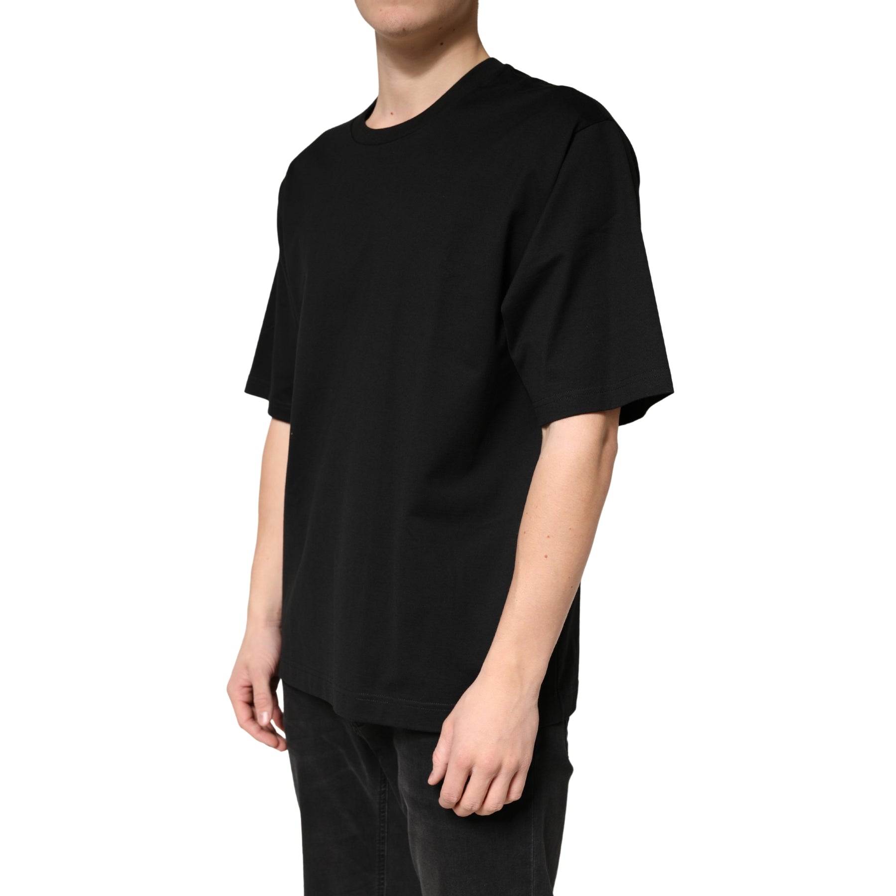 Dolce & Gabbana Black Cotton Crewneck Short Sleeve T-Shirt | Regal Royce