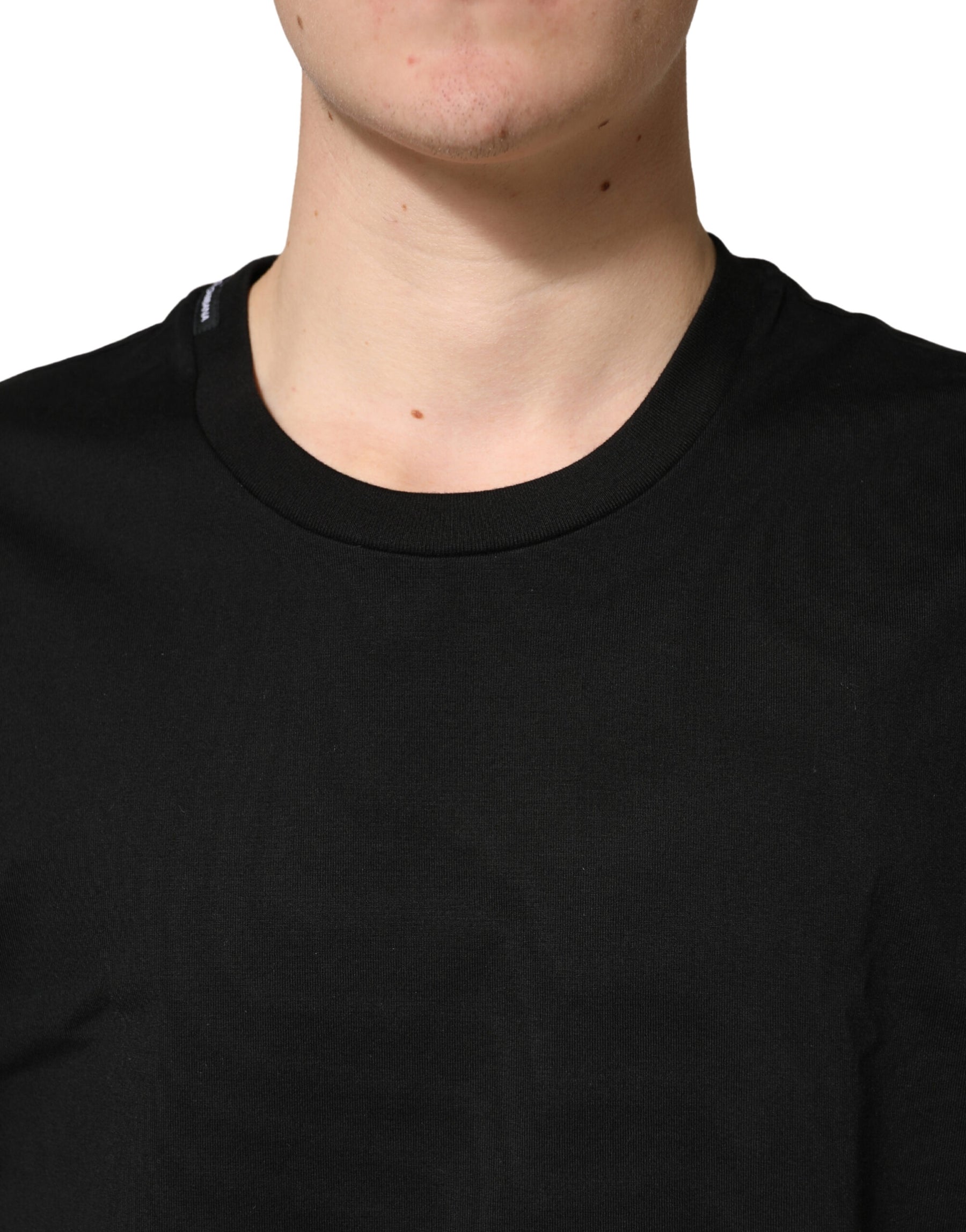 Dolce & Gabbana Black Cotton Crewneck Short Sleeve T-Shirt | Regal Royce
