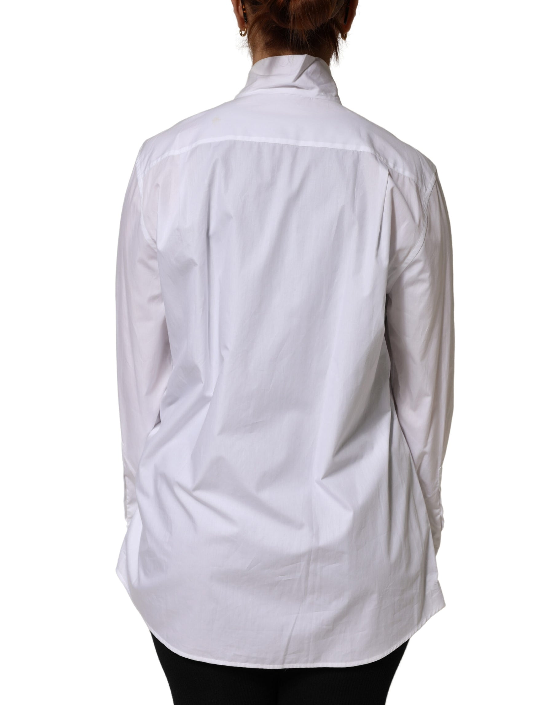Dolce & Gabbana White Cotton Bow Tie Long Sleeves Blouse Top | Regal Royce