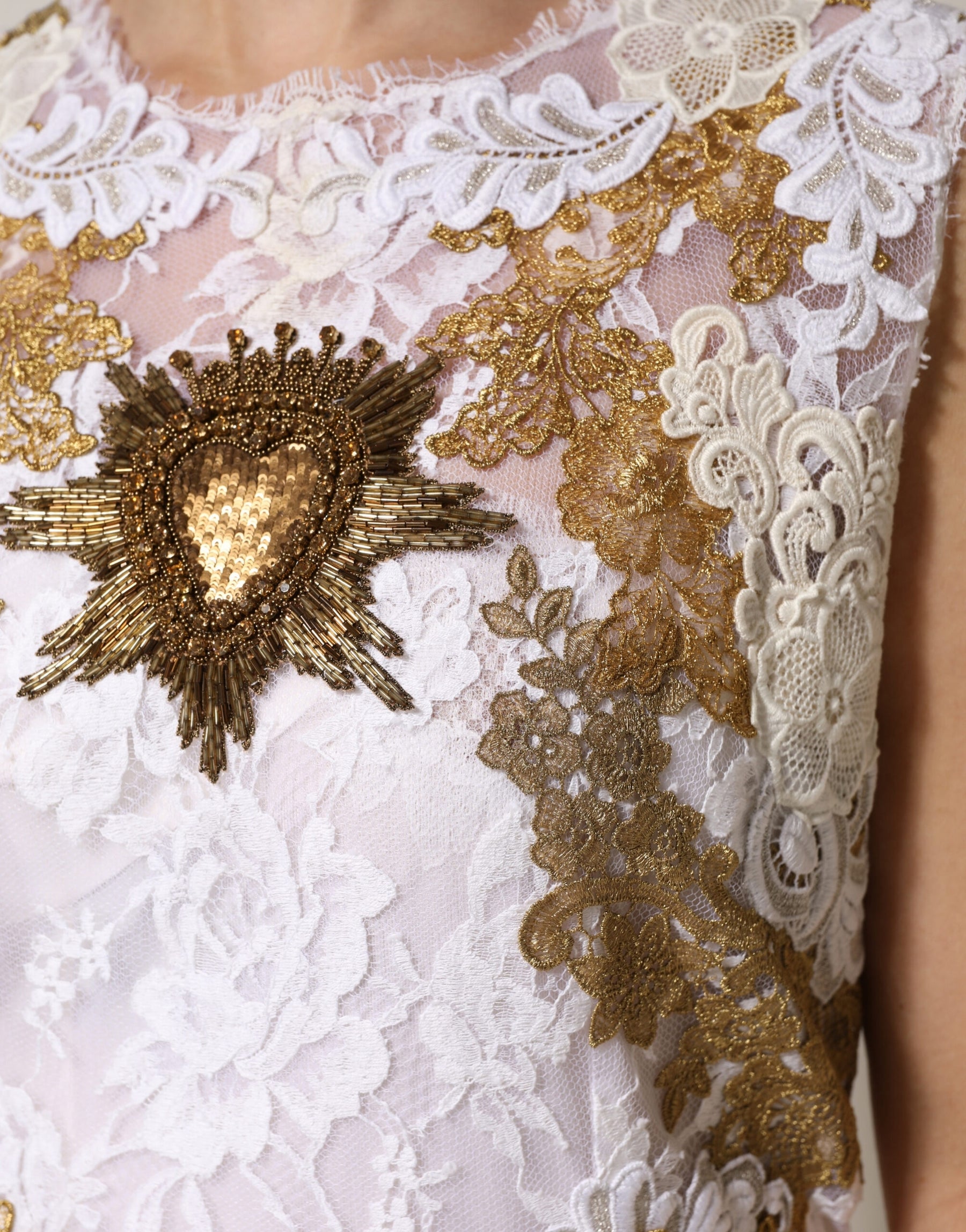 Dolce & Gabbana Ivory Lace Silk Embellished Sleeveless  Dress | Regal Royce