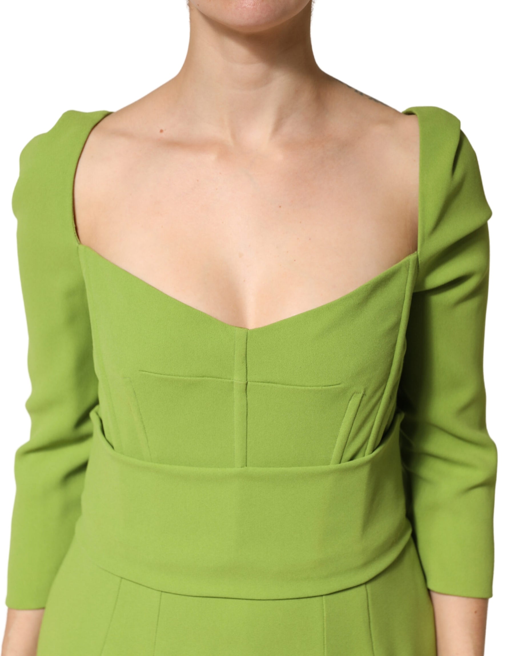 Dolce & Gabbana Green Silk Sweetheart Neckline Midi  Dress | Regal Royce