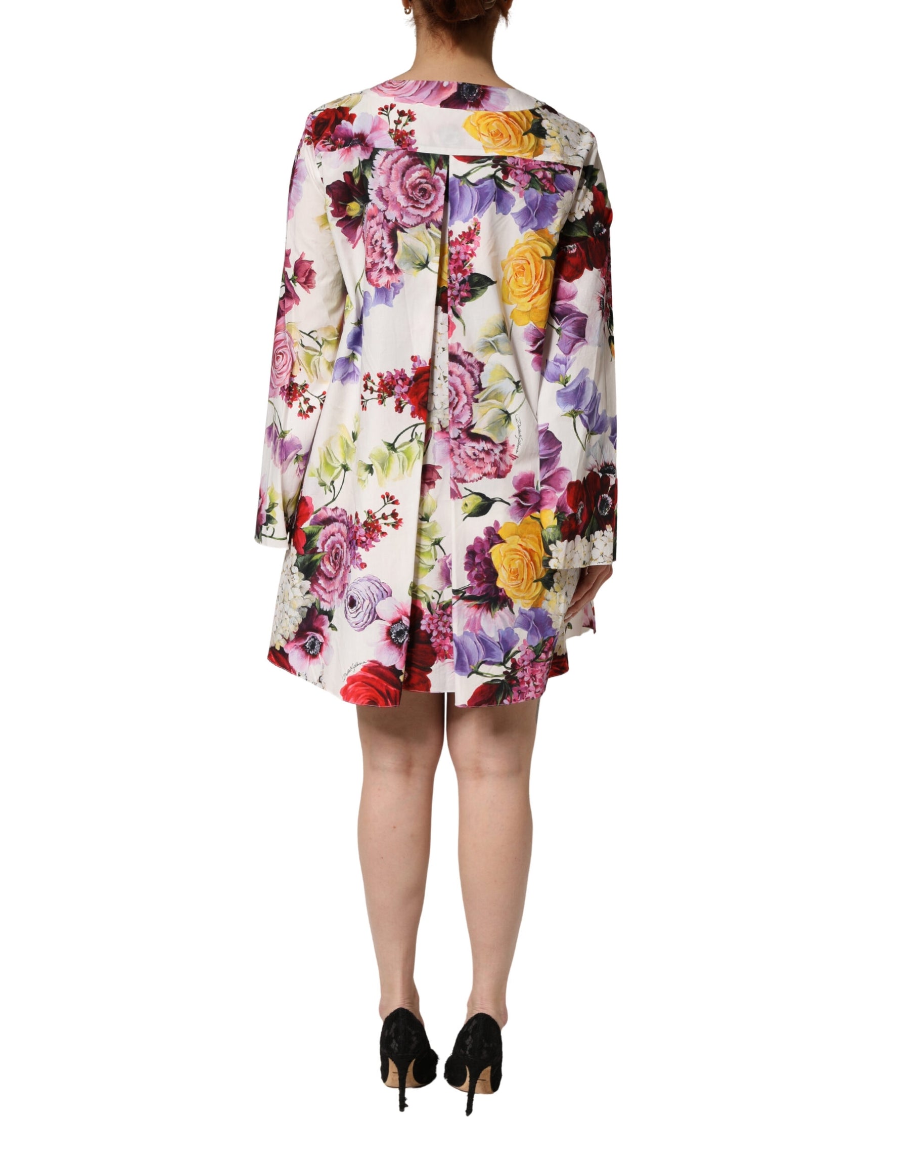 Dolce & Gabbana Multicolor Floral Cotton Longsleeves Midi Dress | Regal Royce