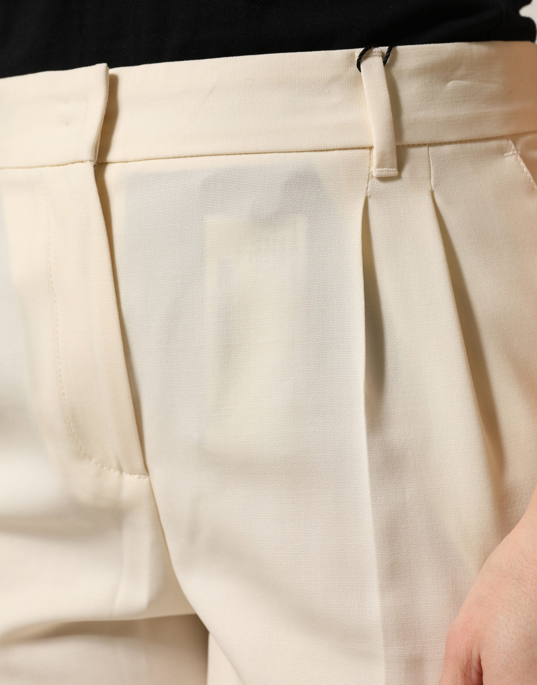 Dolce & Gabbana Ivory Wool Mid Waist Cropped Trouser Pants | Regal Royce