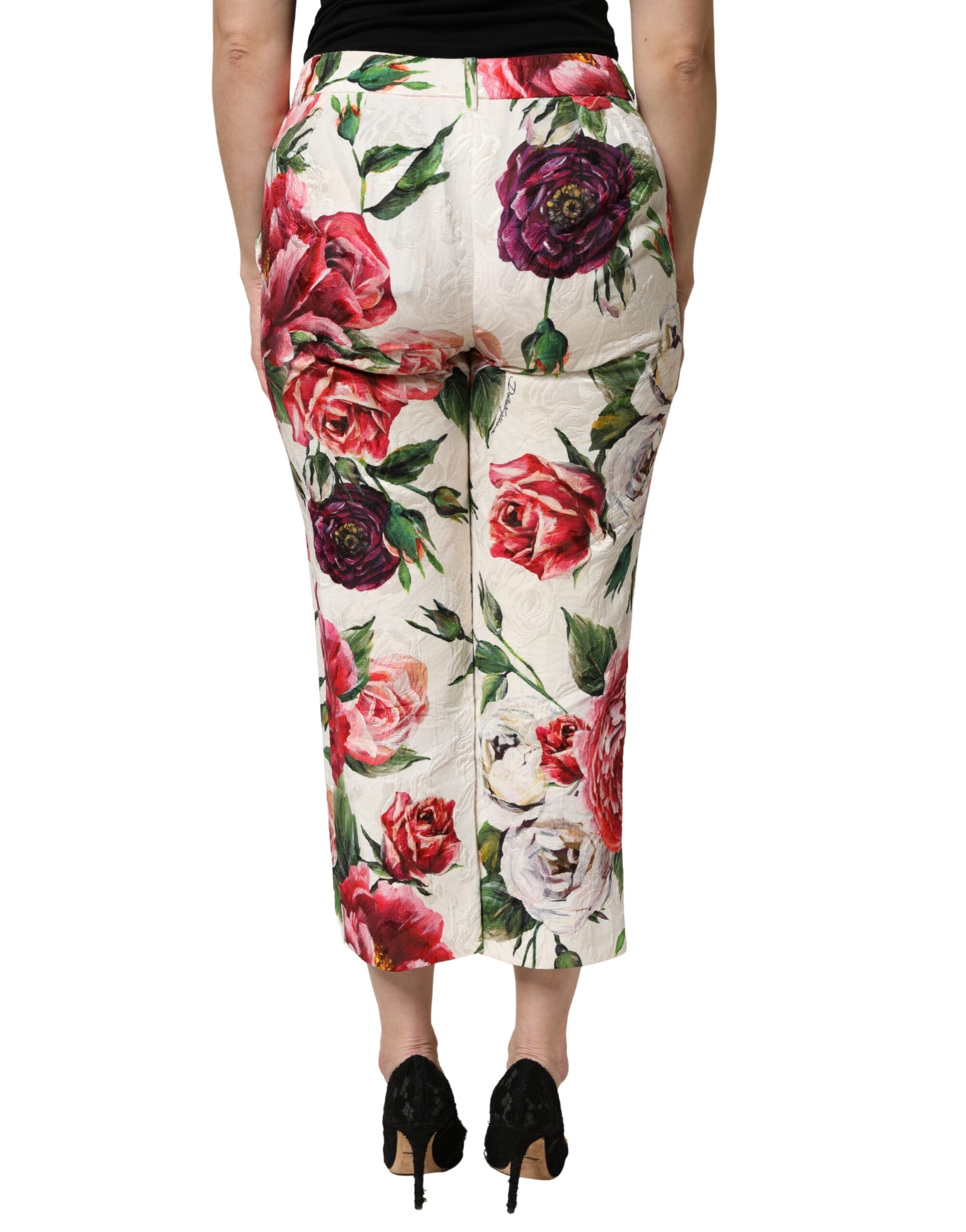 Dolce & Gabbana Multicolor Rose Floral Cropped Trousers Pants | Regal Royce