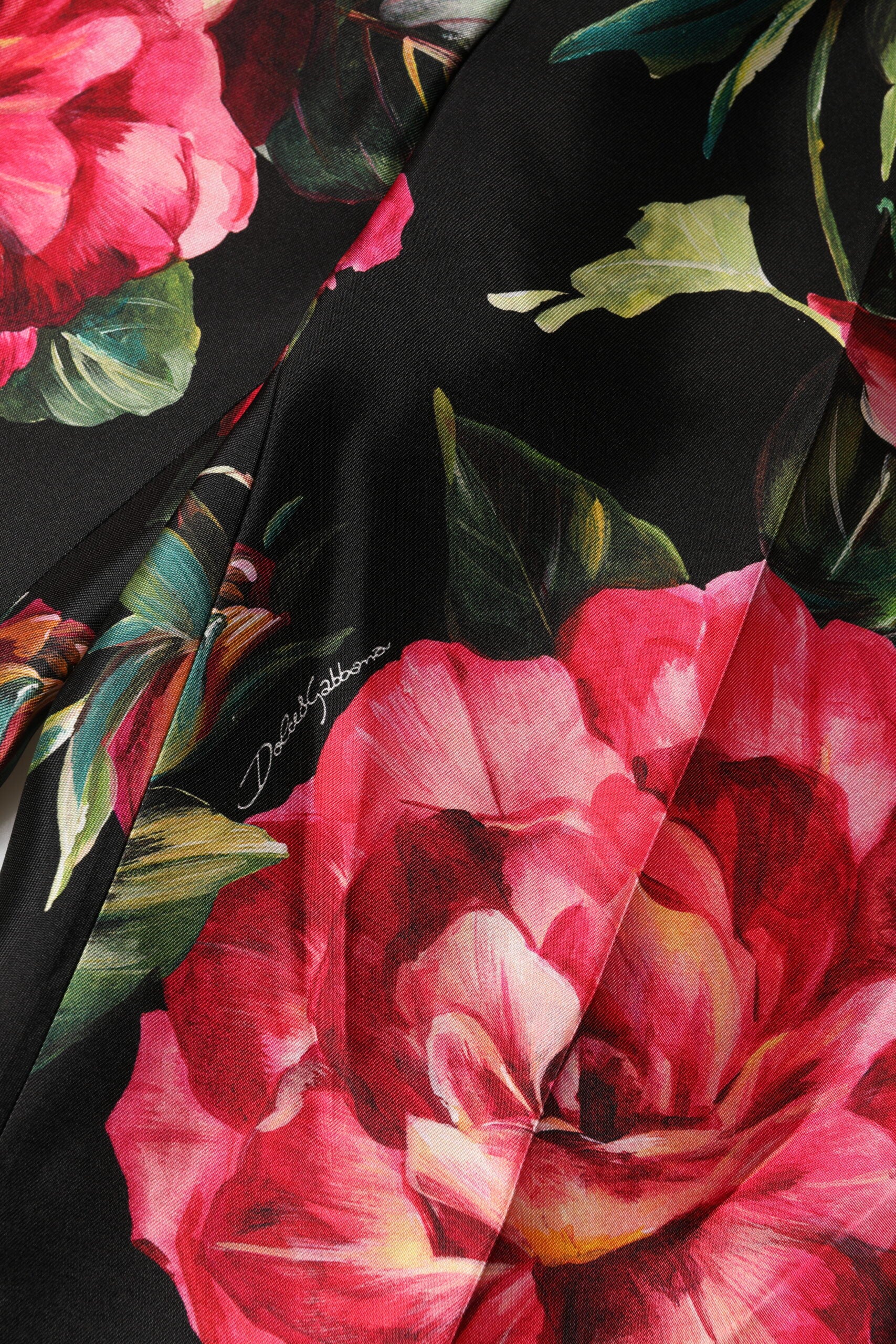 Dolce & Gabbana Black Floral Silk Mid Waist Tailored Trousers Pants | Regal Royce