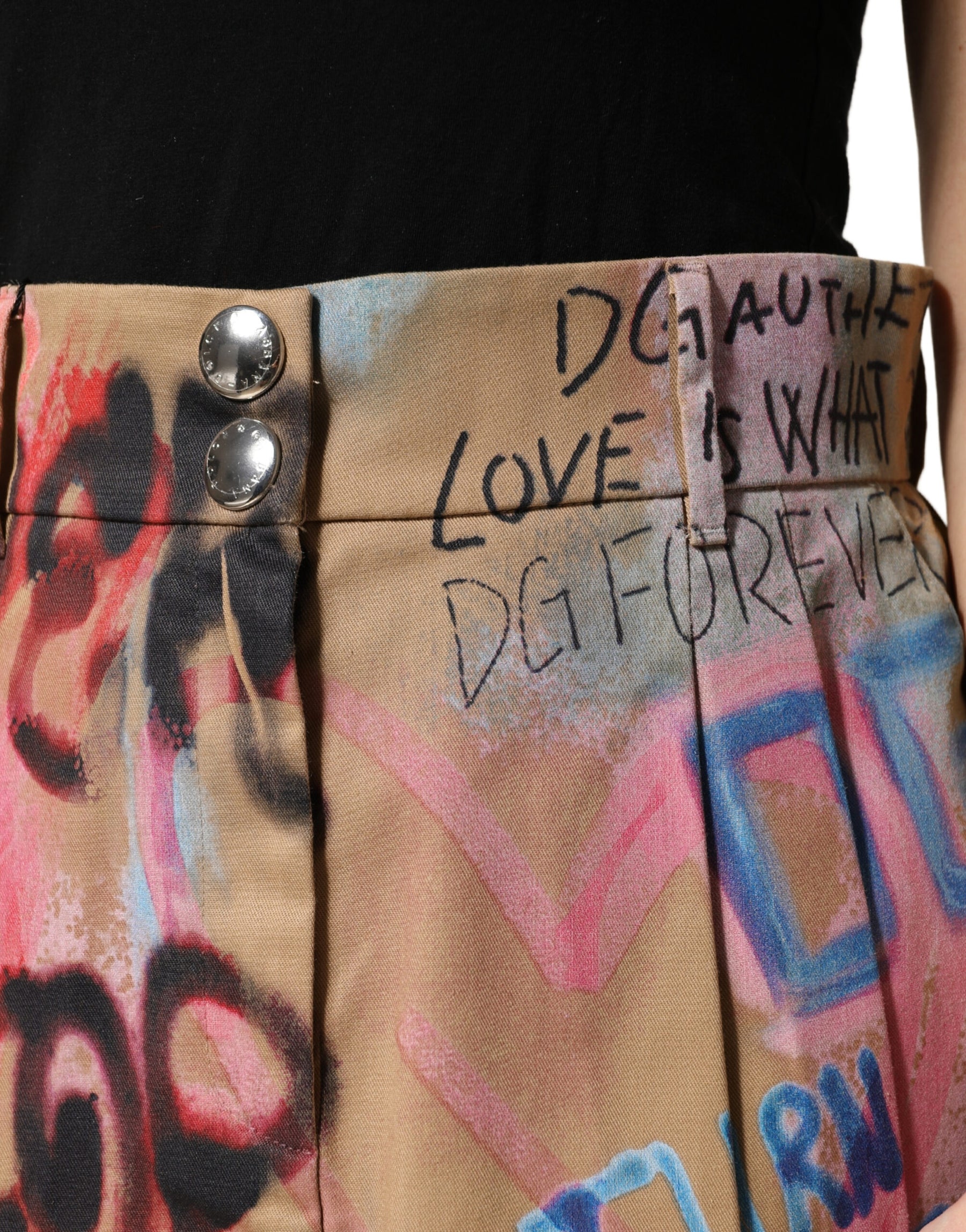 Dolce & Gabbana Beige Graffiti Print Cotton Blend Mini Skirt | Regal Royce
