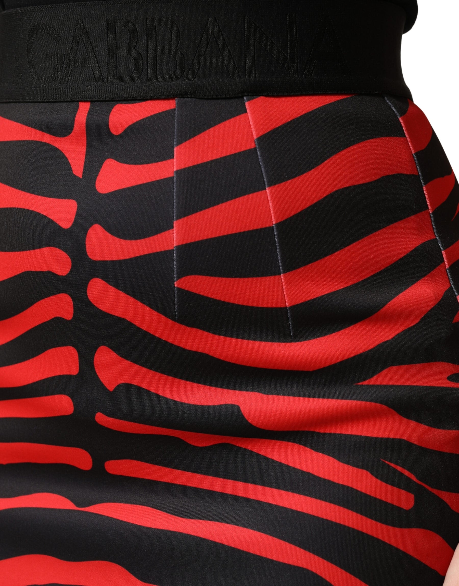 Dolce & Gabbana Red Black Zebra Print Polyester Pencil Midi Skirt | Regal Royce