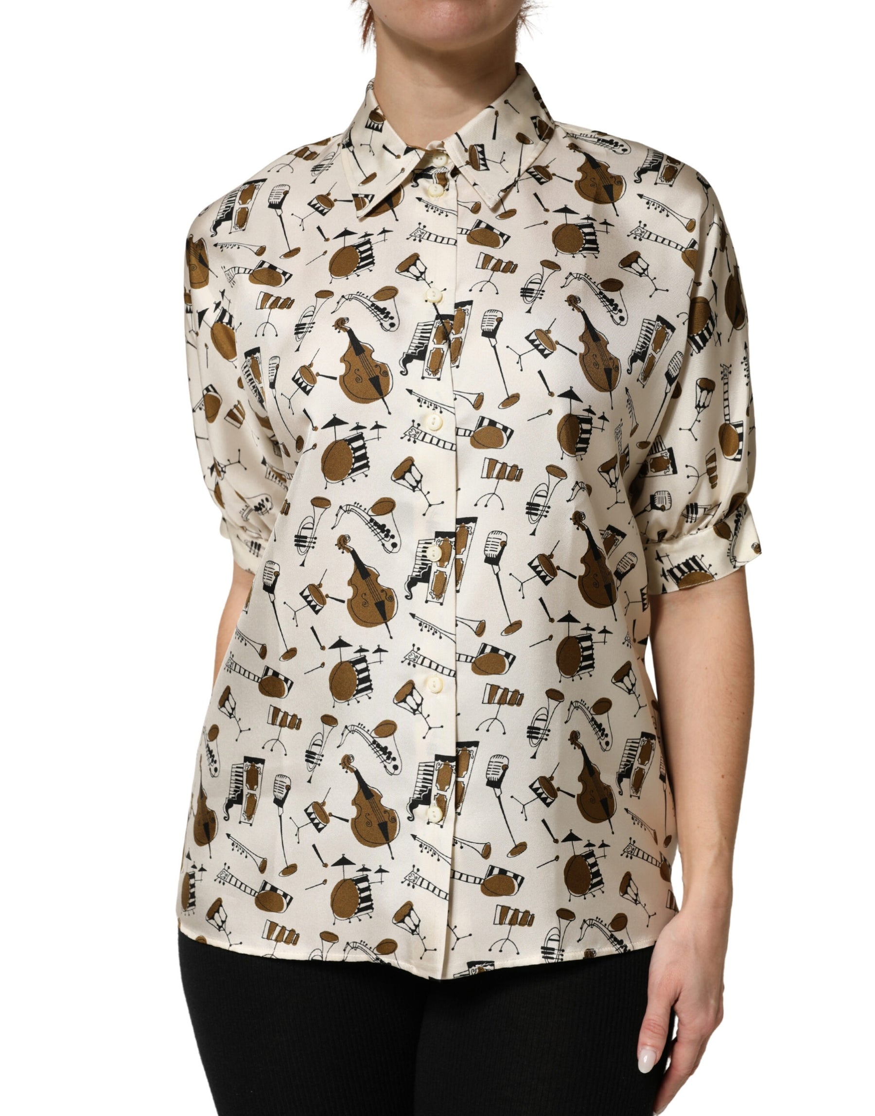 Dolce & Gabbana Beige Musical Instrument Print Short Sleeve Top | Regal Royce