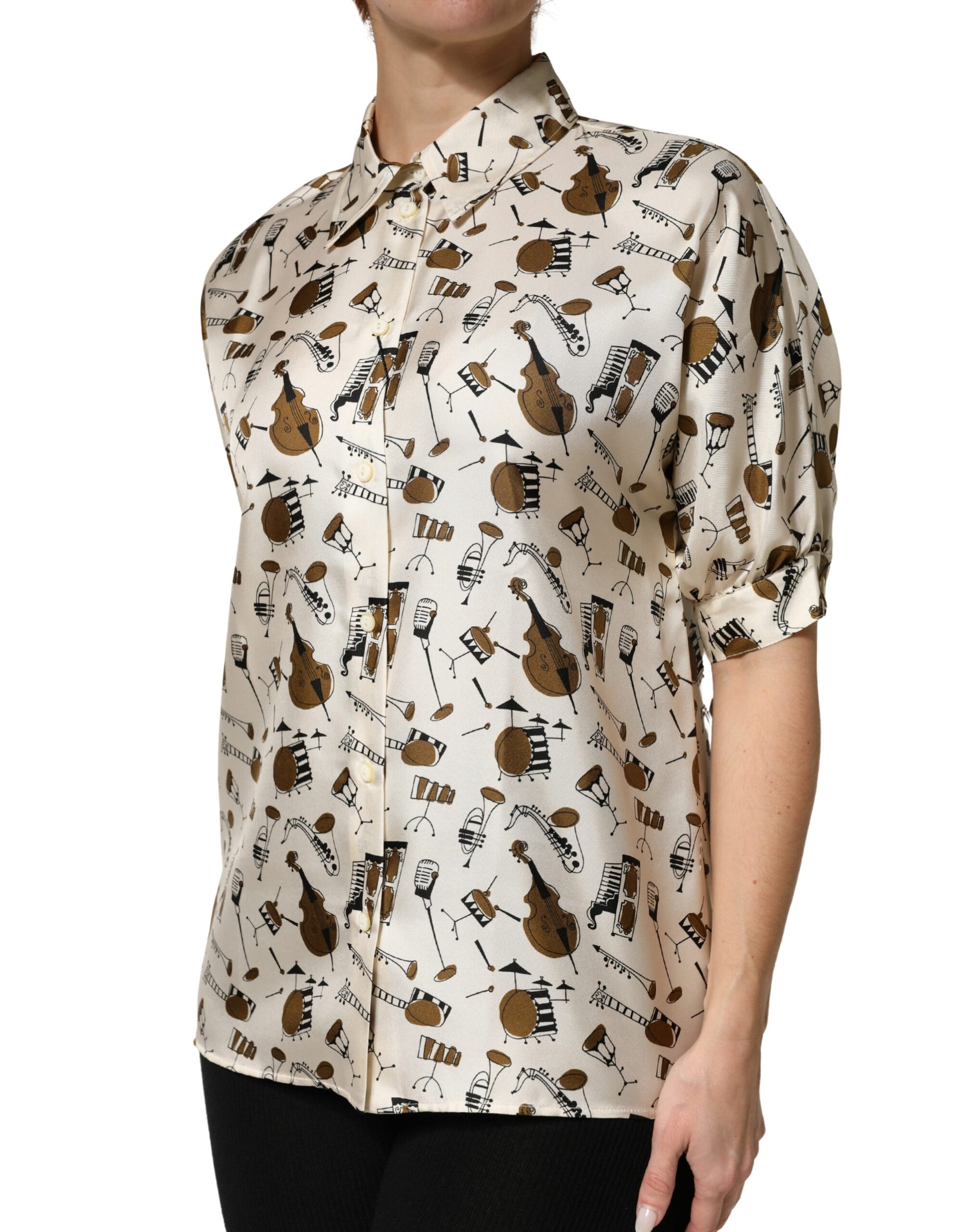 Dolce & Gabbana Beige Musical Instrument Print Short Sleeve Top | Regal Royce