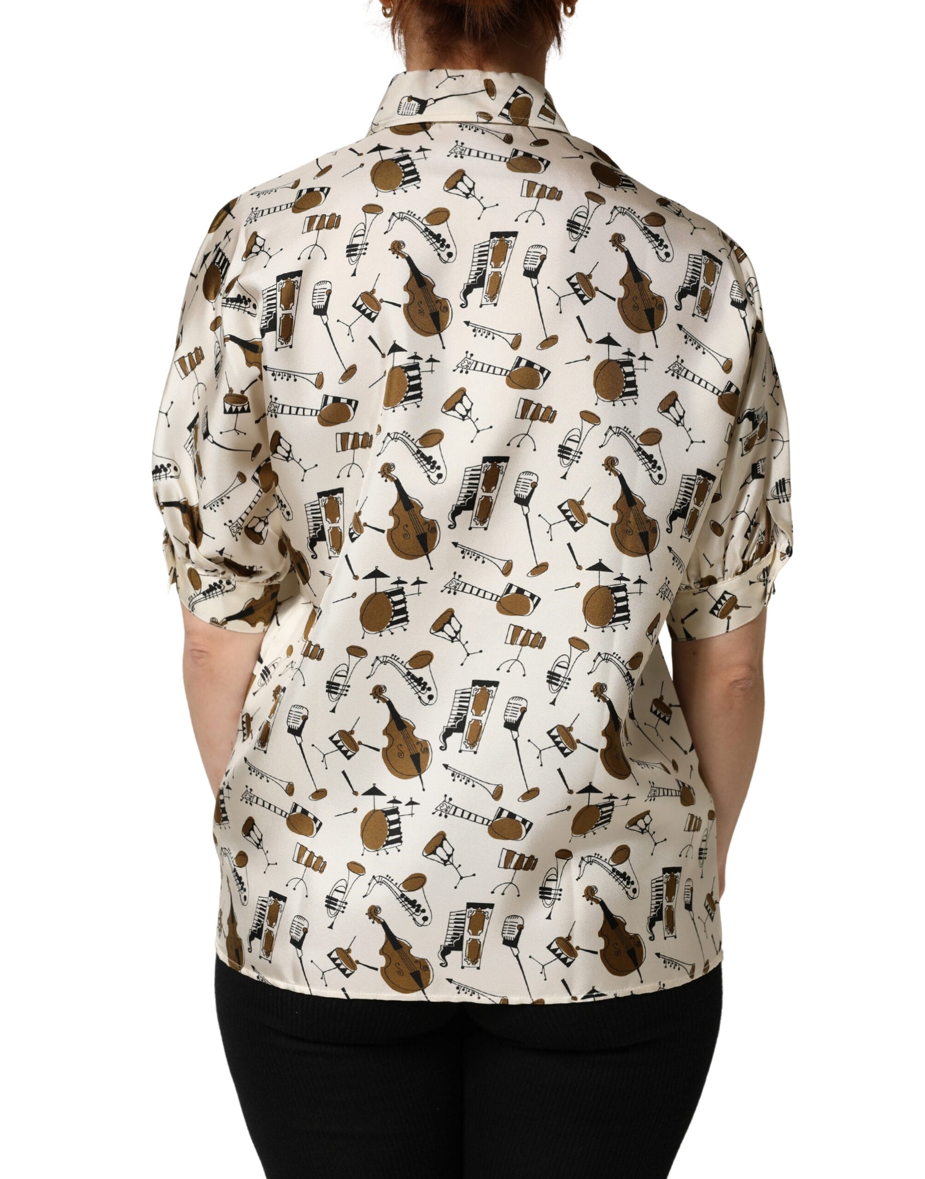 Dolce & Gabbana Beige Musical Instrument Print Short Sleeve Top | Regal Royce