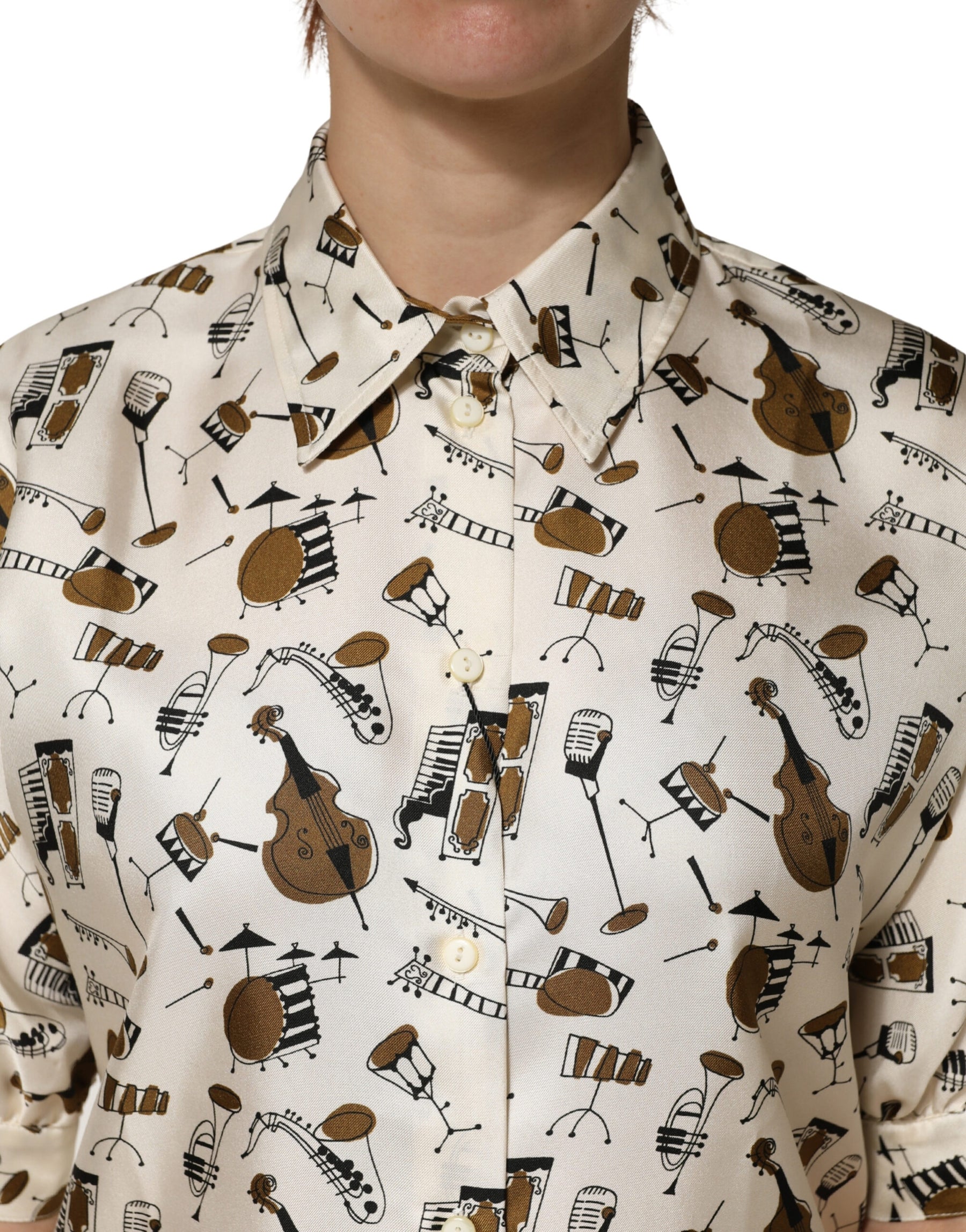 Dolce & Gabbana Beige Musical Instrument Print Short Sleeve Top | Regal Royce