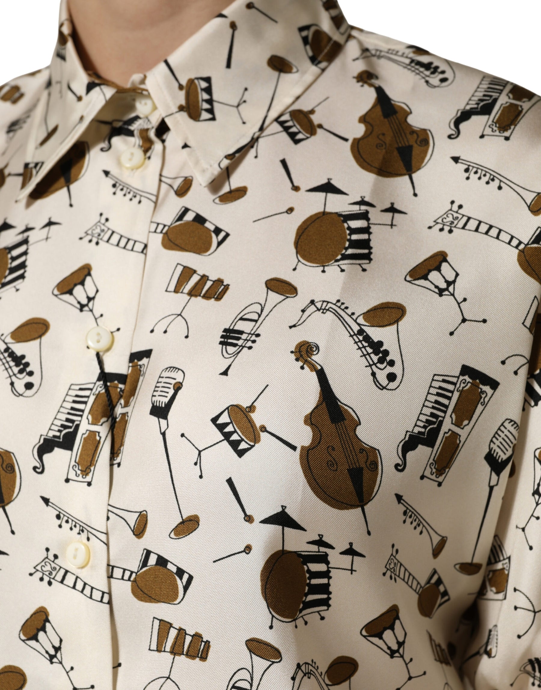 Dolce & Gabbana Beige Musical Instrument Print Short Sleeve Top | Regal Royce
