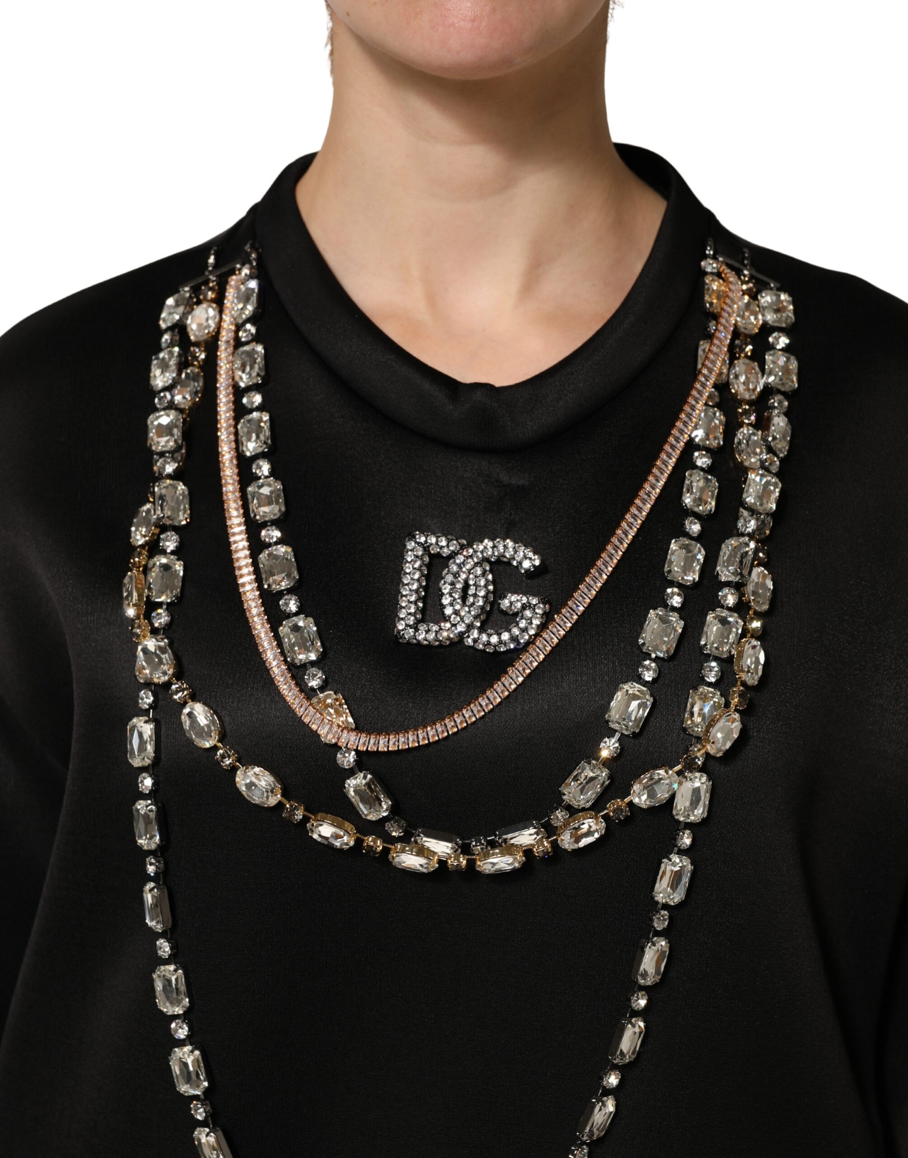 Dolce & Gabbana Black Embellished Logo Crystal Sweatshirt Top | Regal Royce