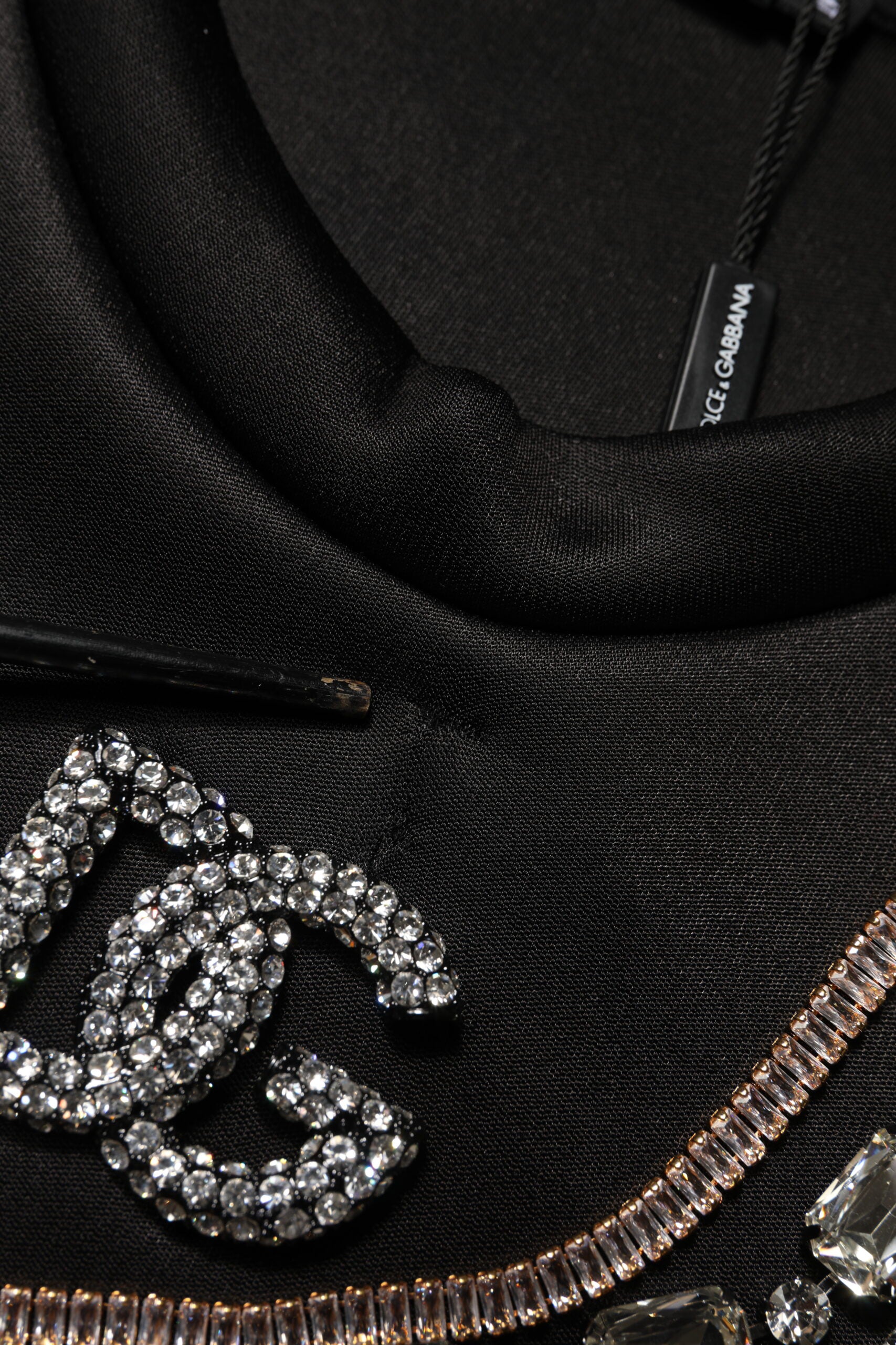 Dolce & Gabbana Black Embellished Logo Crystal Sweatshirt Top | Regal Royce