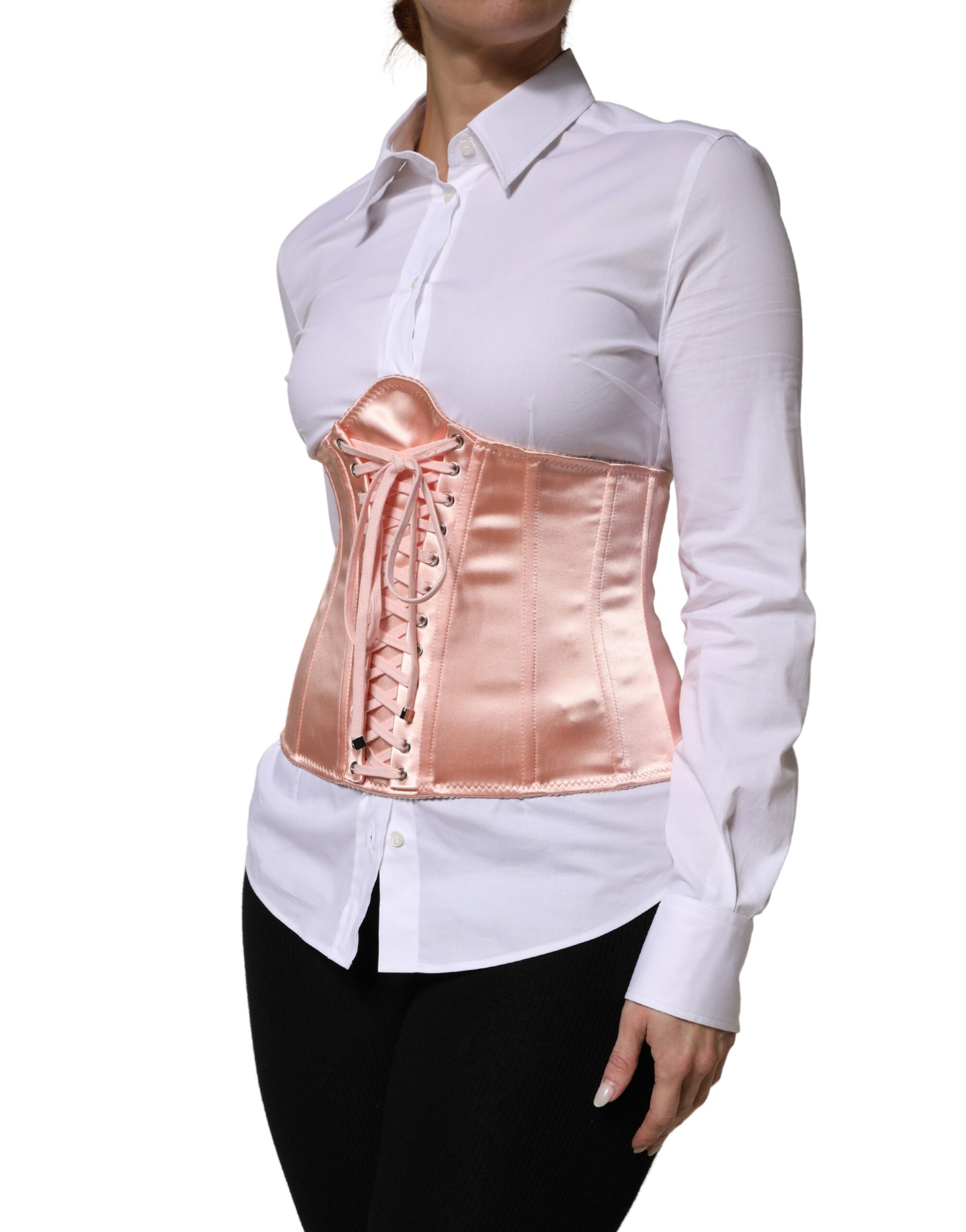 Dolce & Gabbana Pale Pink Silk LaceUp Waist Cincher Corse Top | Regal Royce
