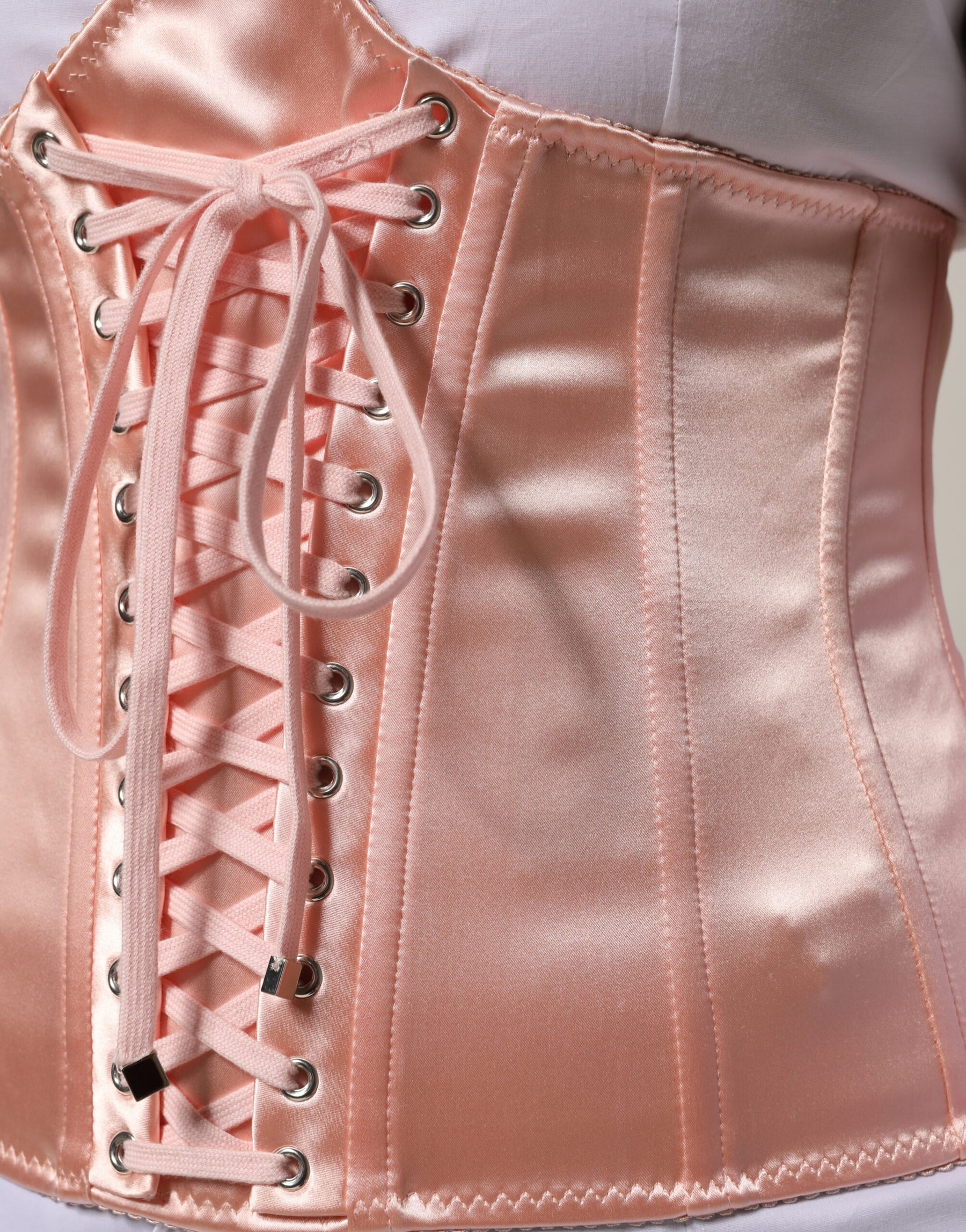 Dolce & Gabbana Pale Pink Silk LaceUp Waist Cincher Corse Top | Regal Royce