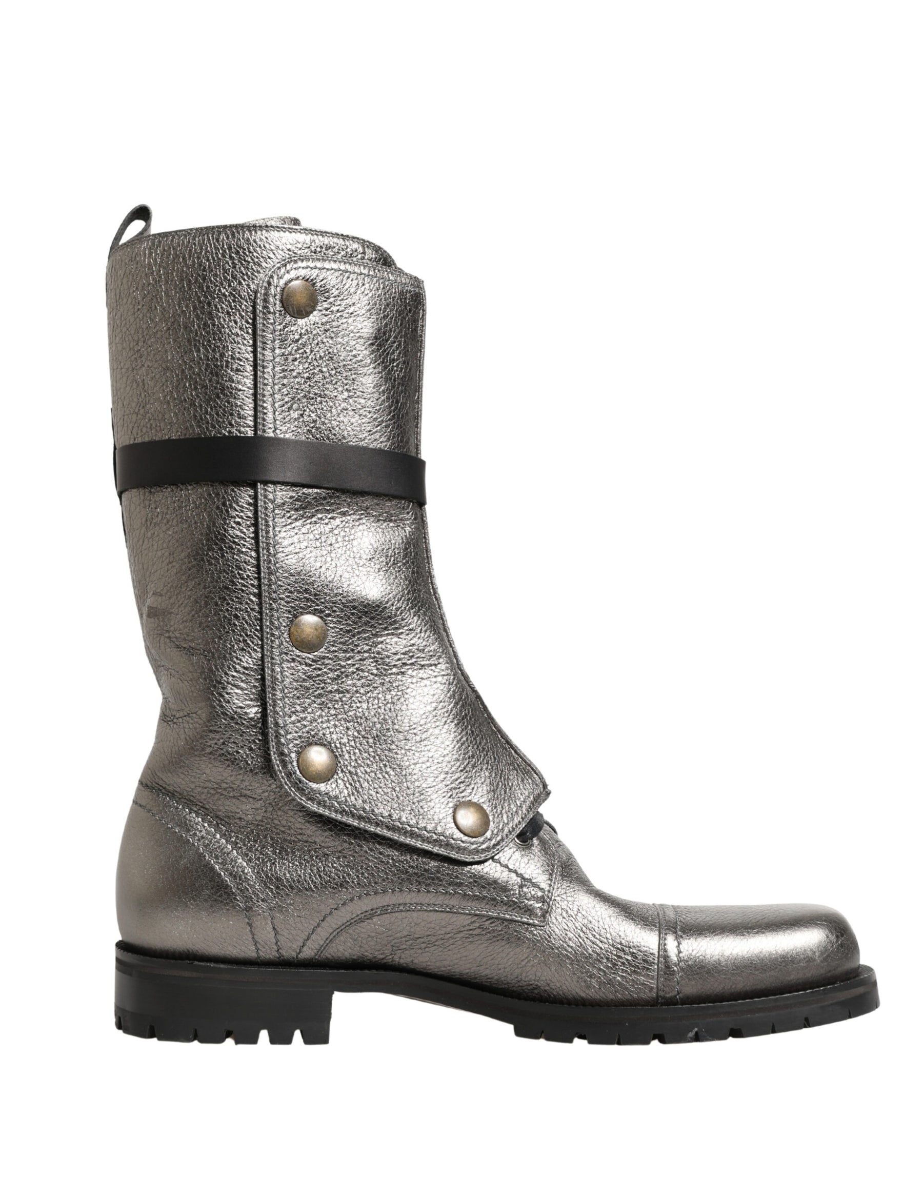 Dolce & Gabbana Metallic Leather Buckle Combat Boots Shoes | Regal Royce