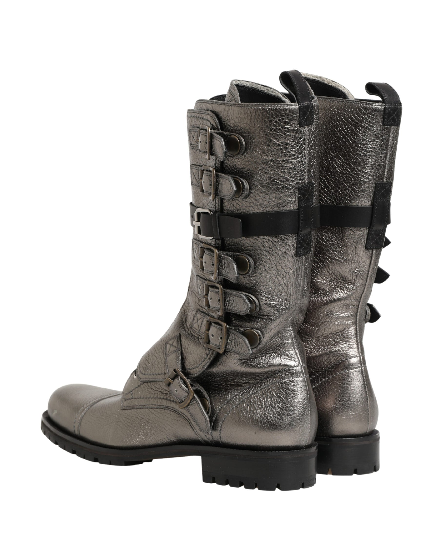 Dolce & Gabbana Metallic Leather Buckle Combat Boots Shoes | Regal Royce