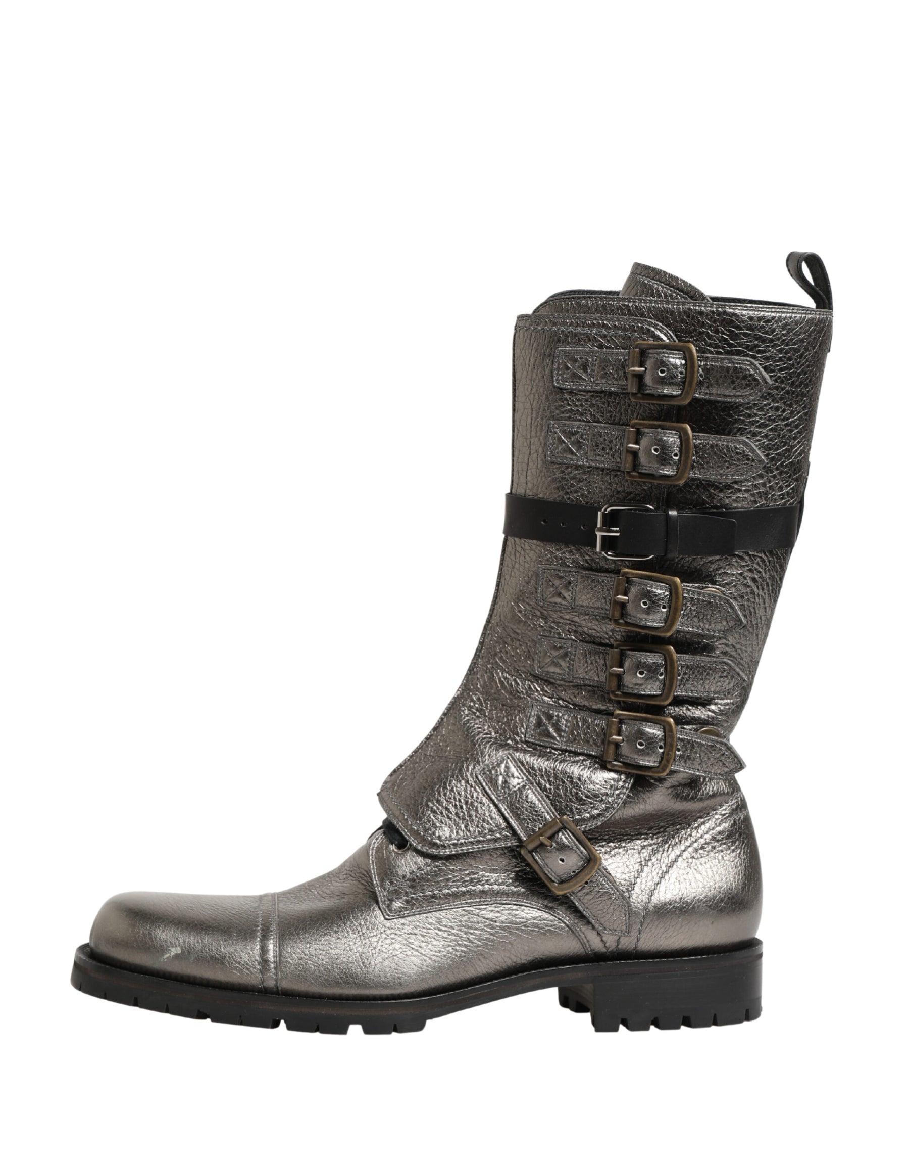 Dolce & Gabbana Metallic Leather Buckle Combat Boots Shoes | Regal Royce