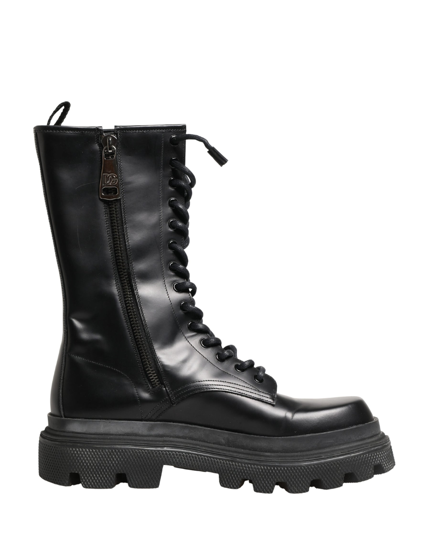 Dolce & Gabbana Black Leather Trek Sole Combat Boots Shoes | Regal Royce