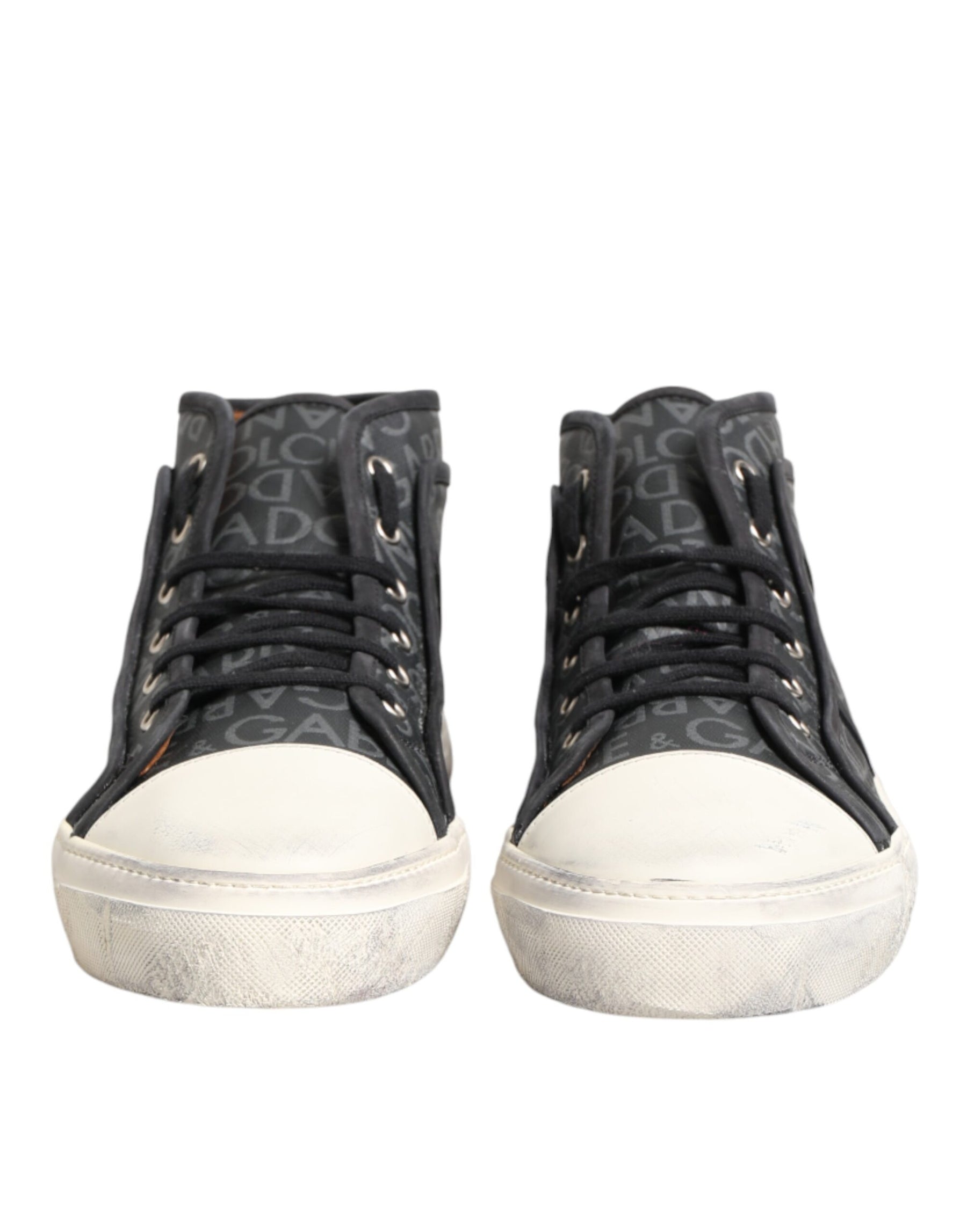 Dolce & Gabbana Black White Canvas Logo Mid Top Sneakers Shoes | Regal Royce