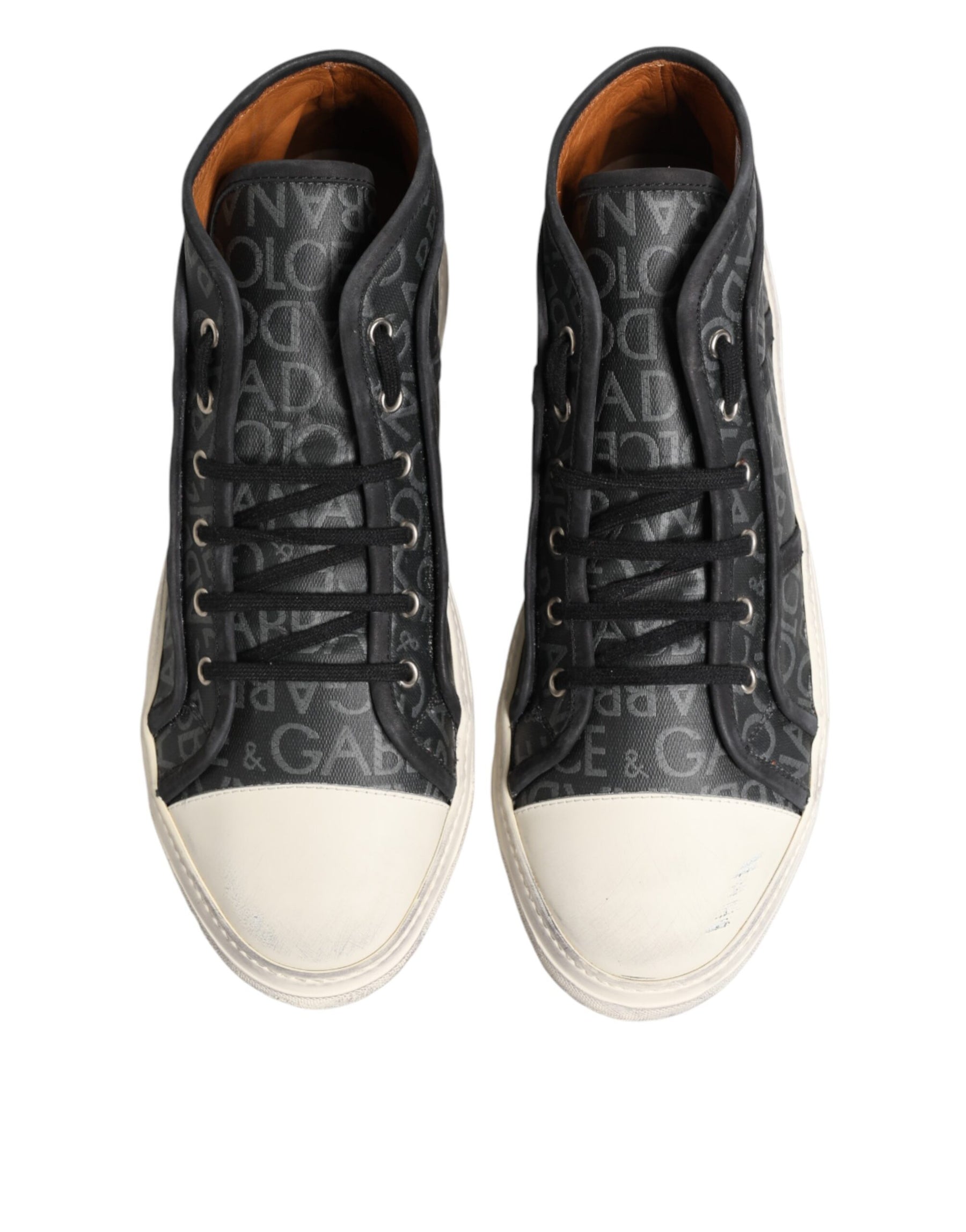 Dolce & Gabbana Black White Canvas Logo Mid Top Sneakers Shoes | Regal Royce