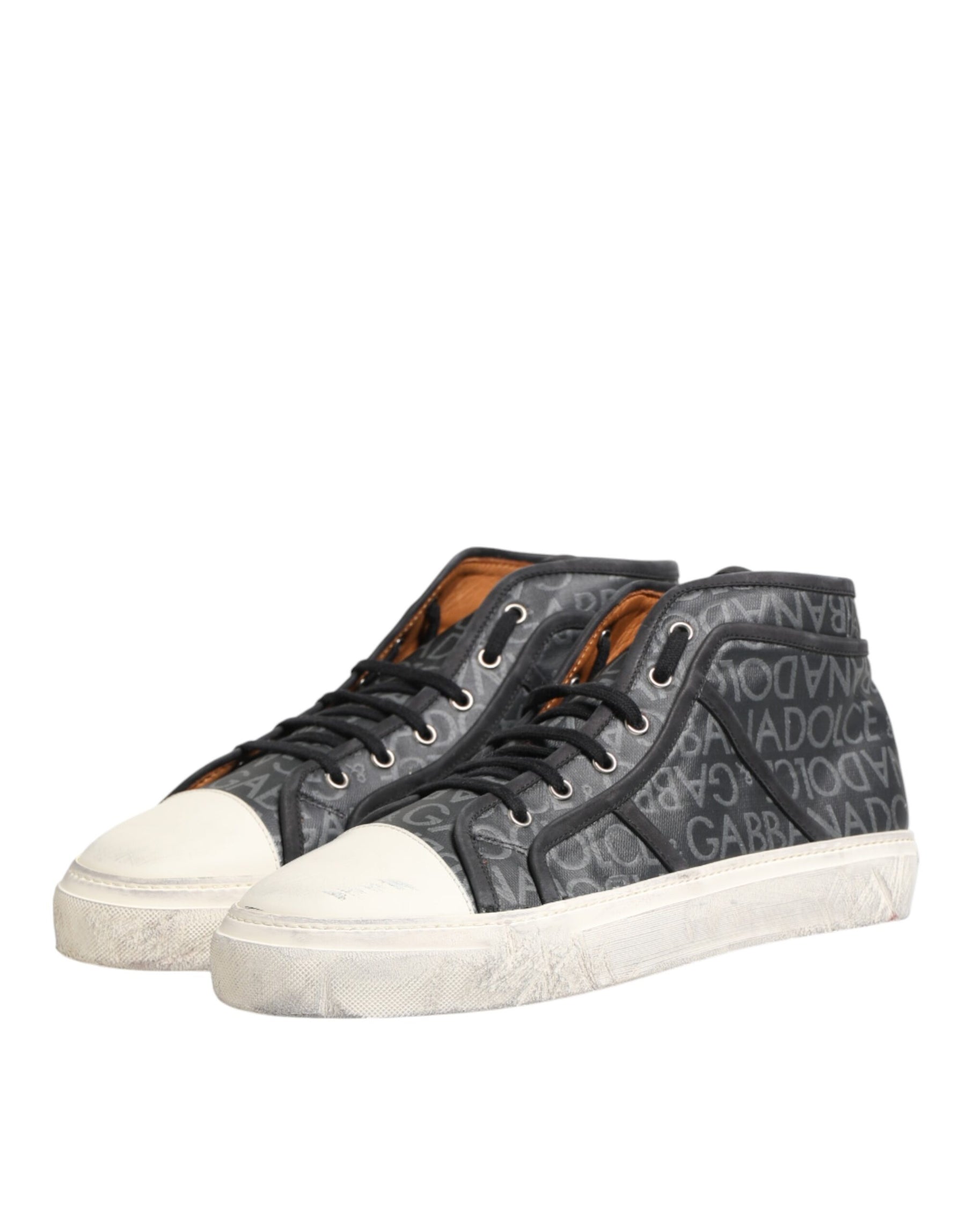 Dolce & Gabbana Black White Canvas Logo Mid Top Sneakers Shoes | Regal Royce