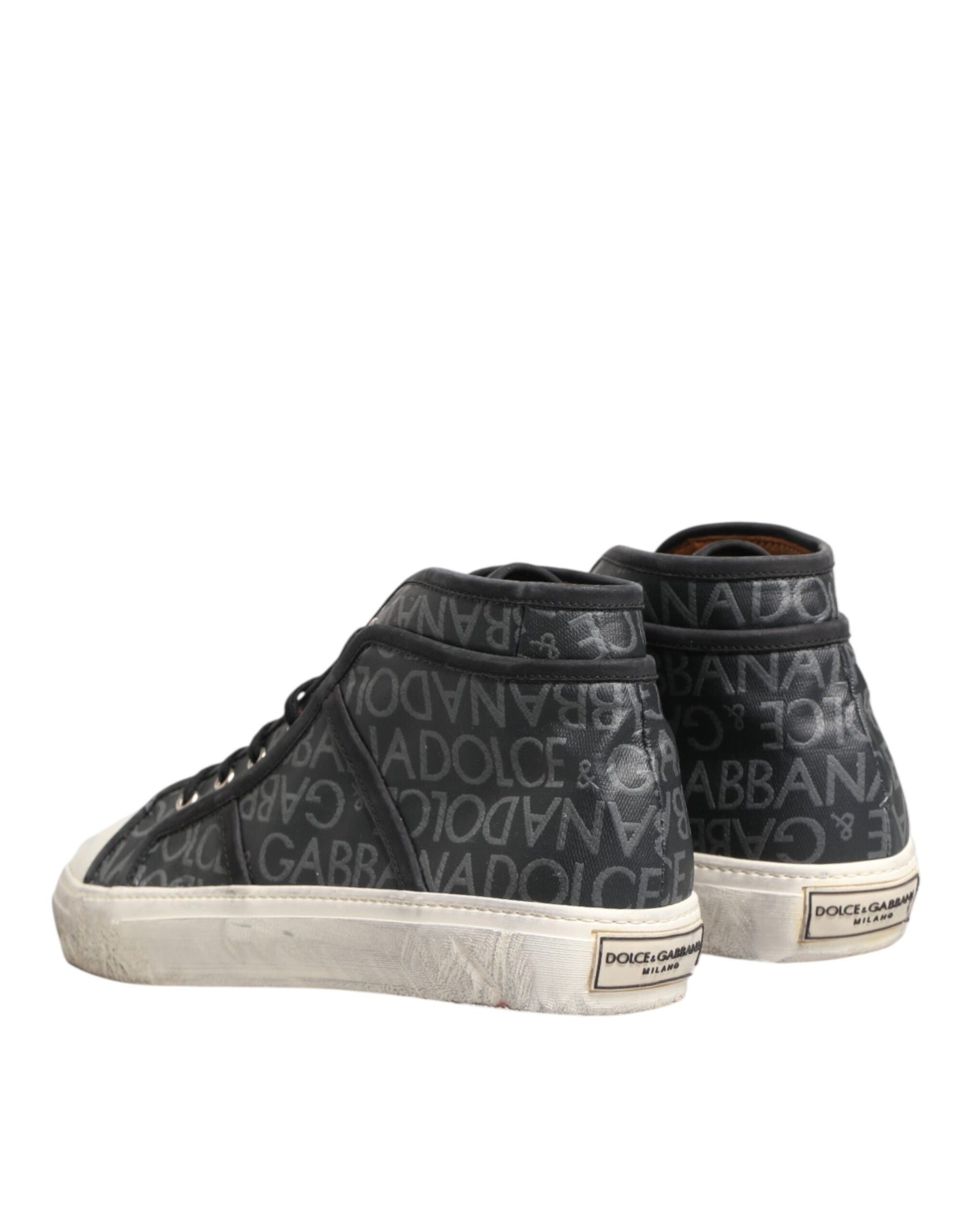 Dolce & Gabbana Black White Canvas Logo Mid Top Sneakers Shoes | Regal Royce