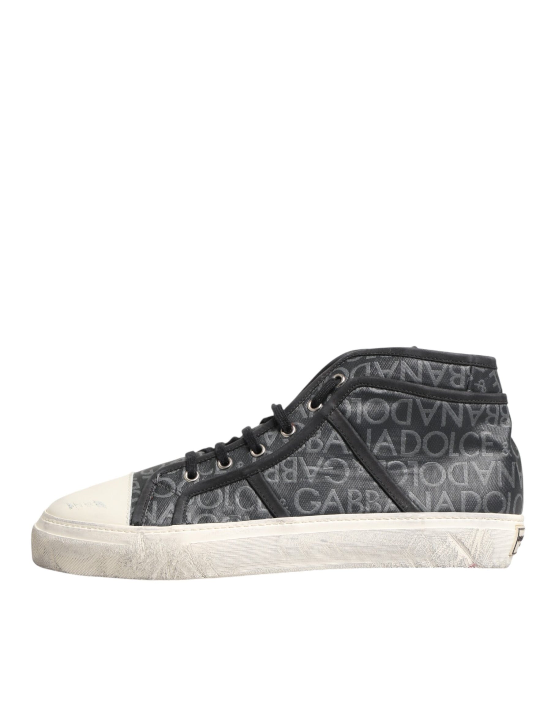 Dolce & Gabbana Black White Canvas Logo Mid Top Sneakers Shoes | Regal Royce