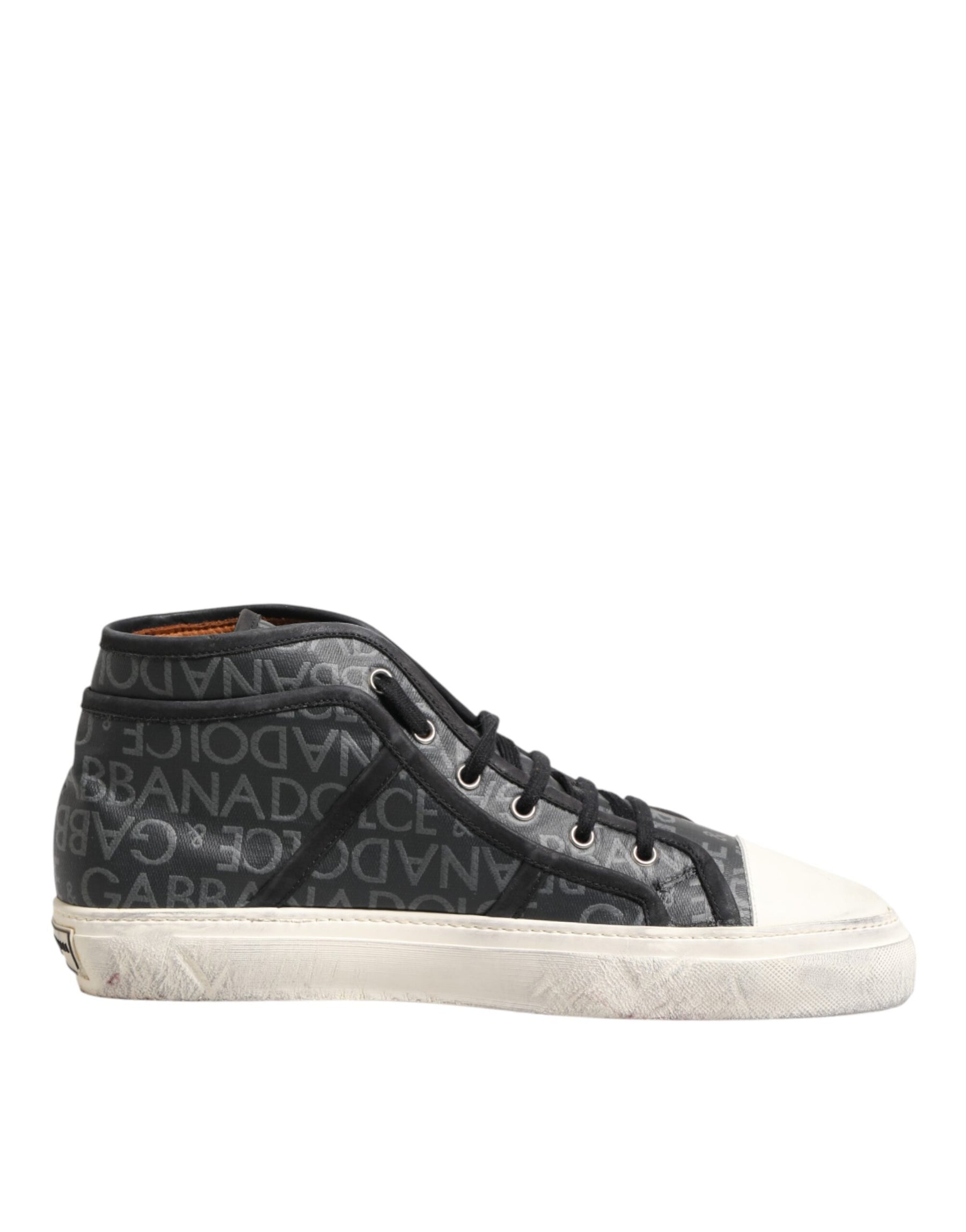 Dolce & Gabbana Black White Canvas Logo Mid Top Sneakers Shoes | Regal Royce