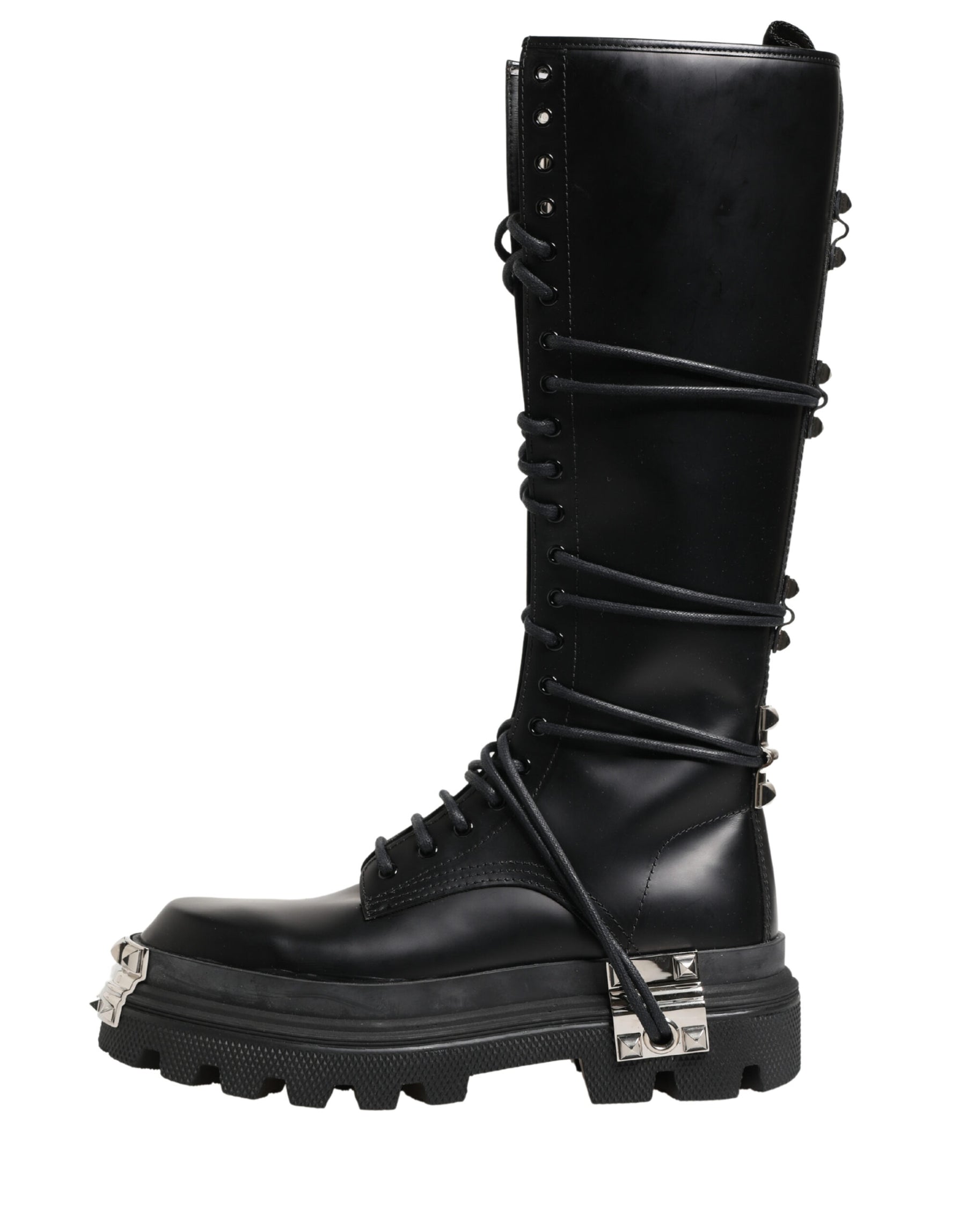 Dolce & Gabbana Black Leather Knee High Combat Boots Shoes | Regal Royce