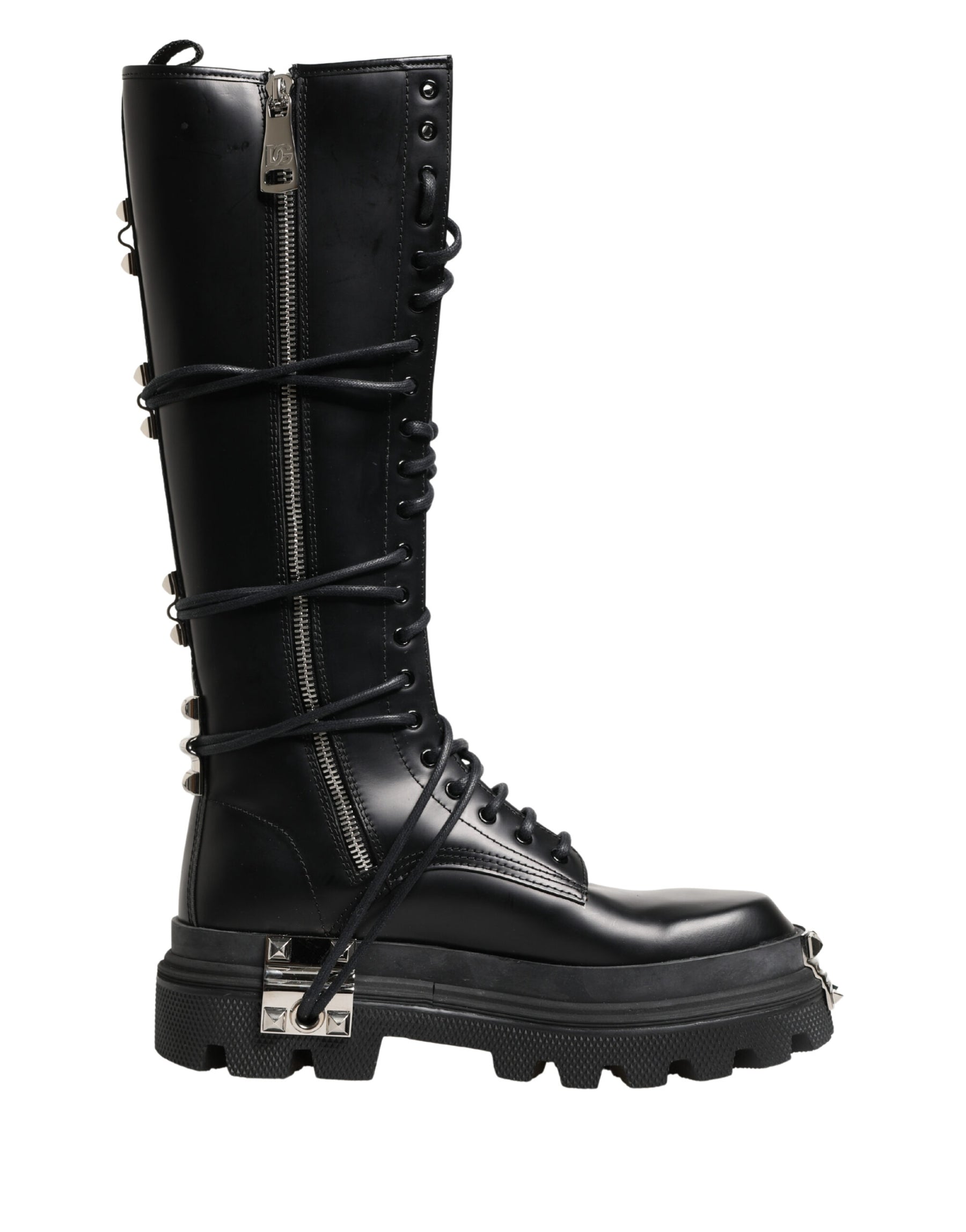 Dolce & Gabbana Black Leather Knee High Combat Boots Shoes | Regal Royce