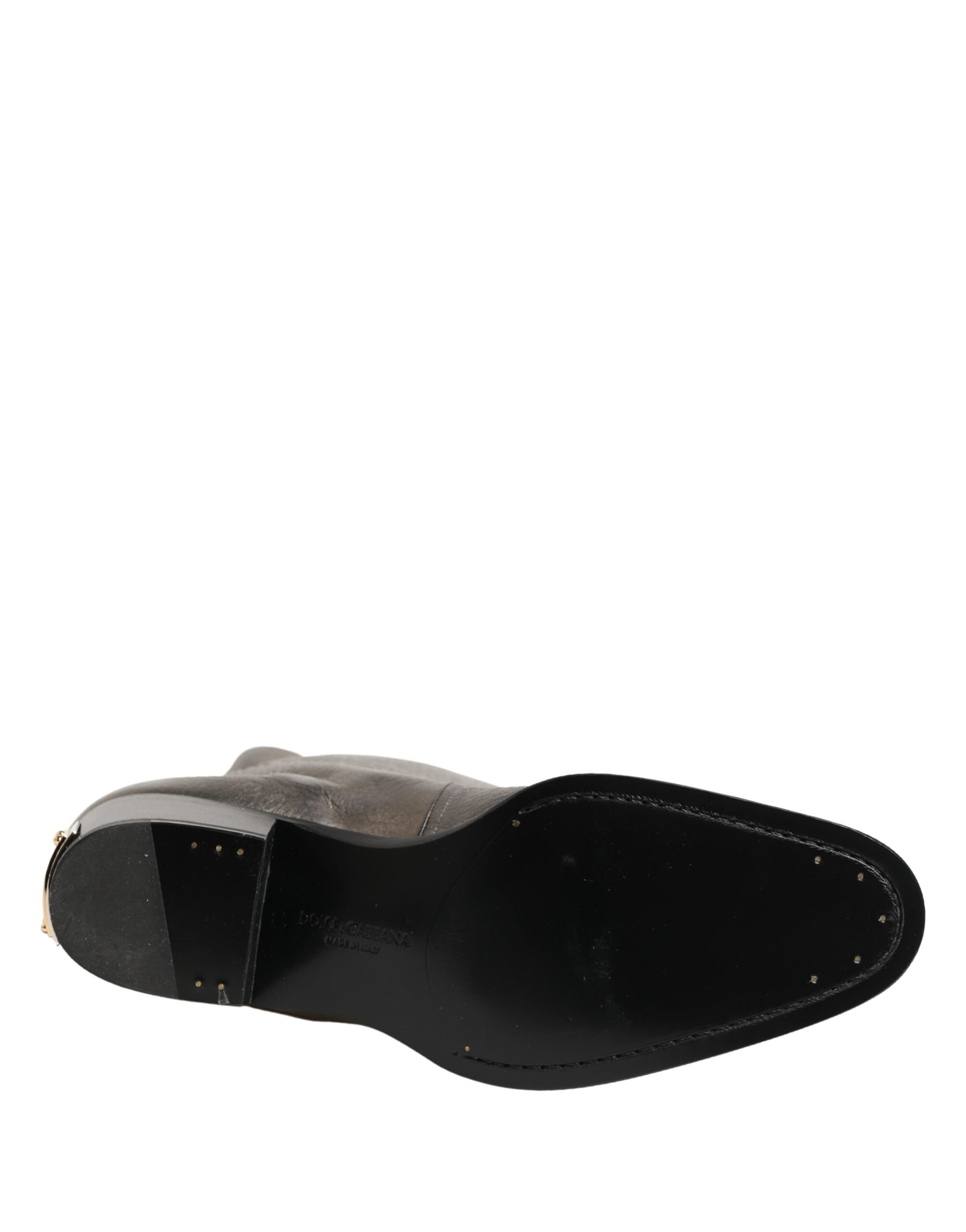 Dolce & Gabbana Metallic Silver Leather Knee High Boots Shoes | Regal Royce