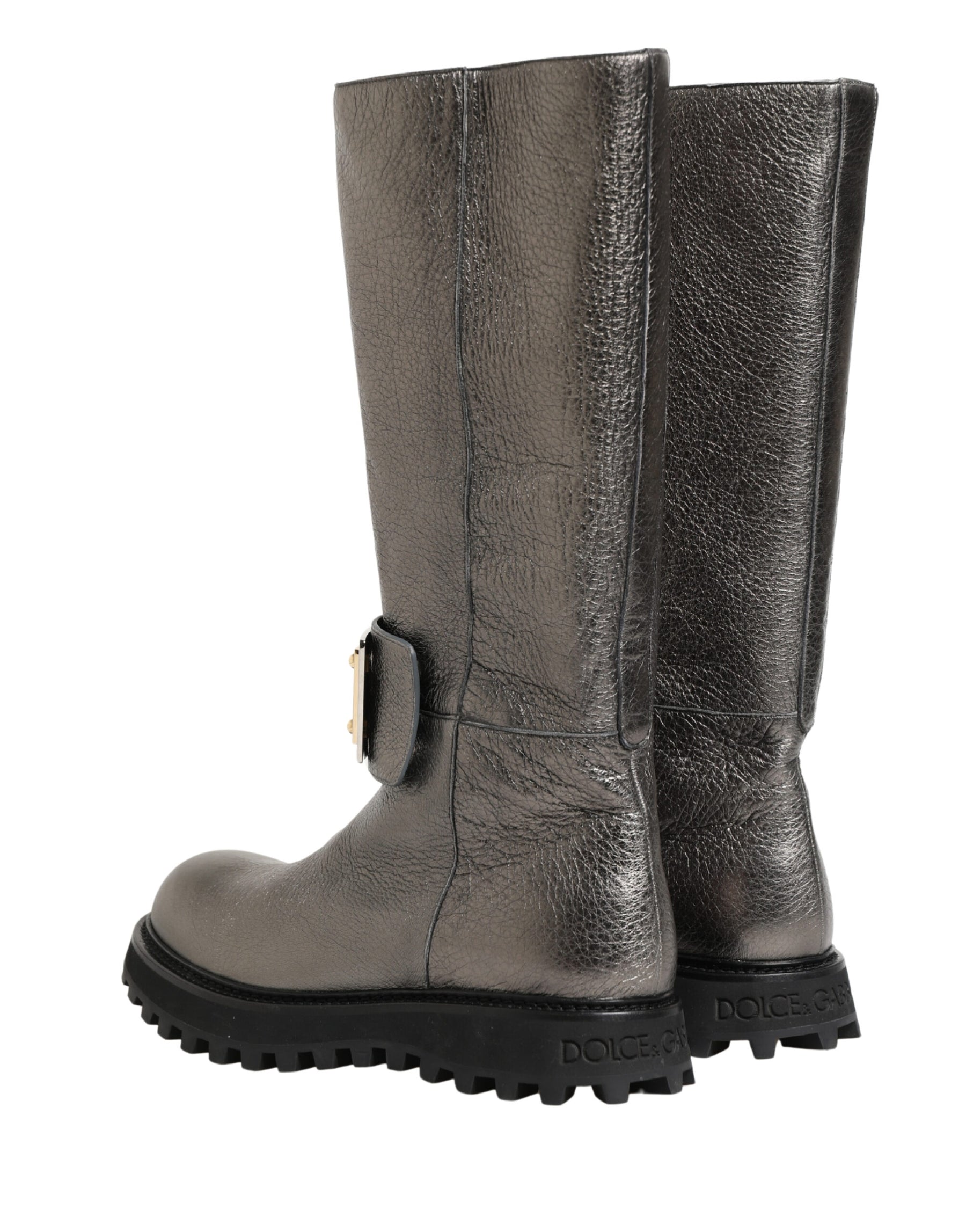 Dolce & Gabbana Metallic Silver Leather Mid Calf Boots Shoes | Regal Royce