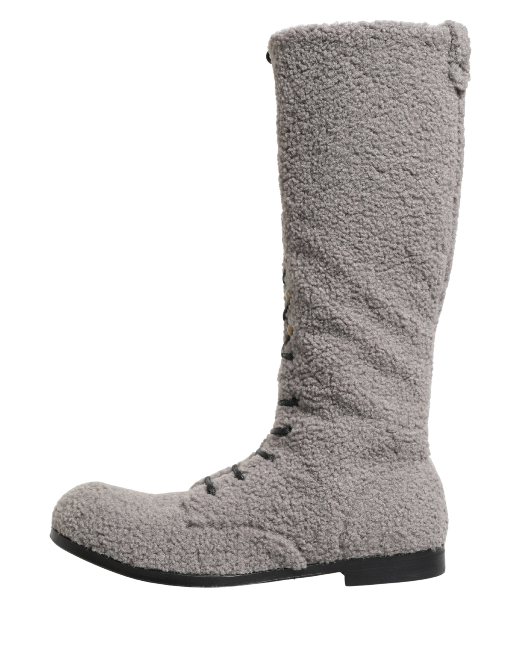 Dolce & Gabbana Gray Shearling Lace Up Knee High Boots Shoes | Regal Royce