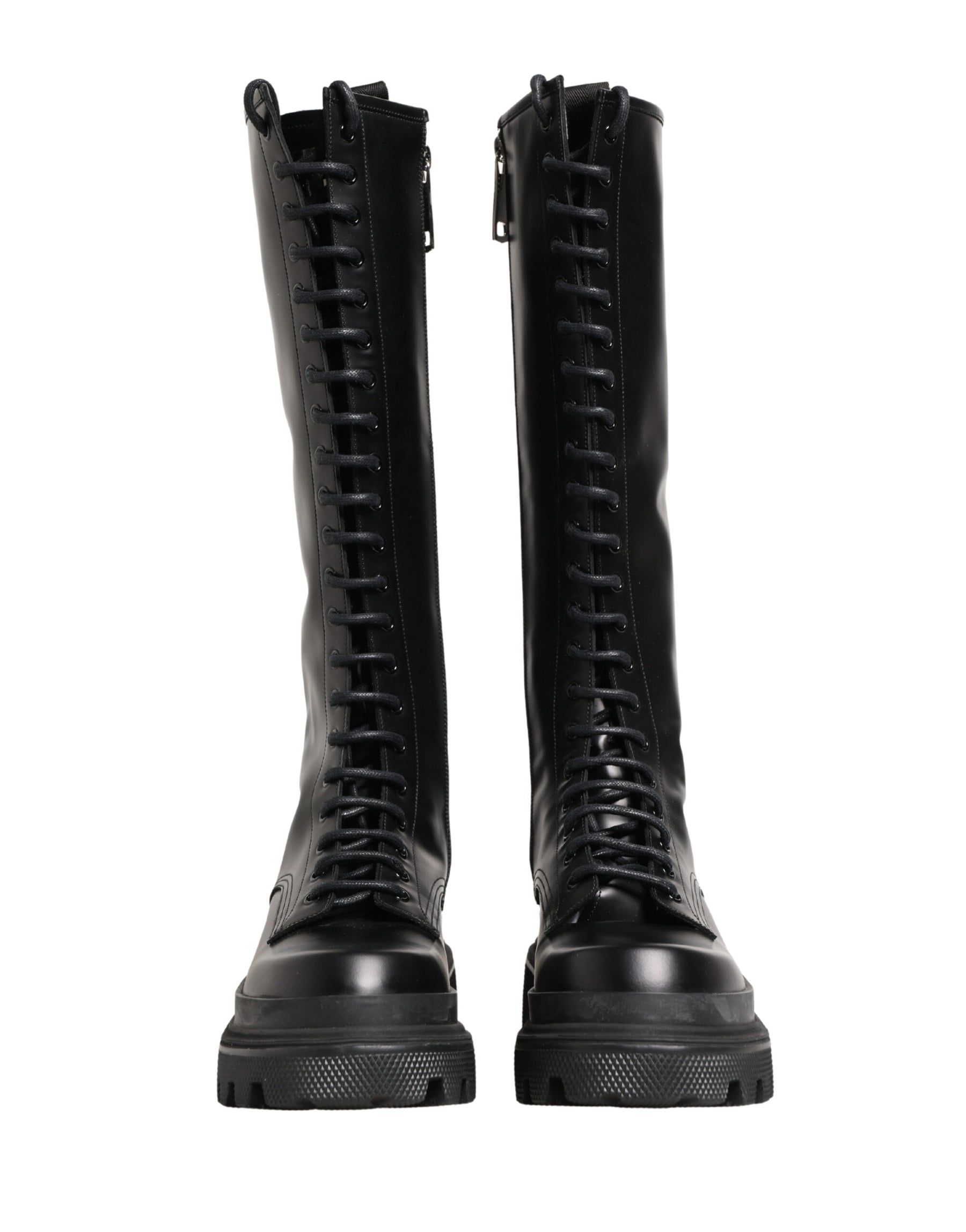 Dolce & Gabbana Black Leather Knee High Lace Up Boots Shoes | Regal Royce