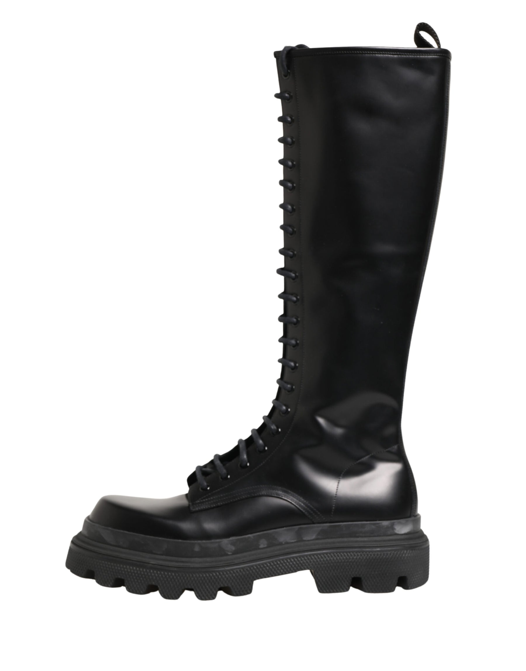 Dolce & Gabbana Black Leather Knee High Lace Up Boots Shoes | Regal Royce